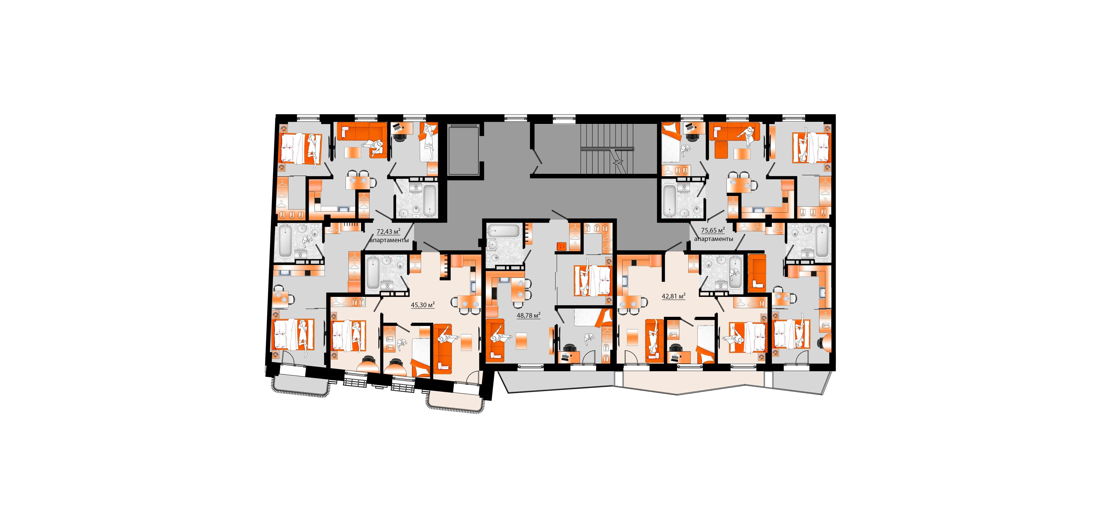 4-комнатная, 72.43 м², № Б-1 в Sunrise (Санрайс)