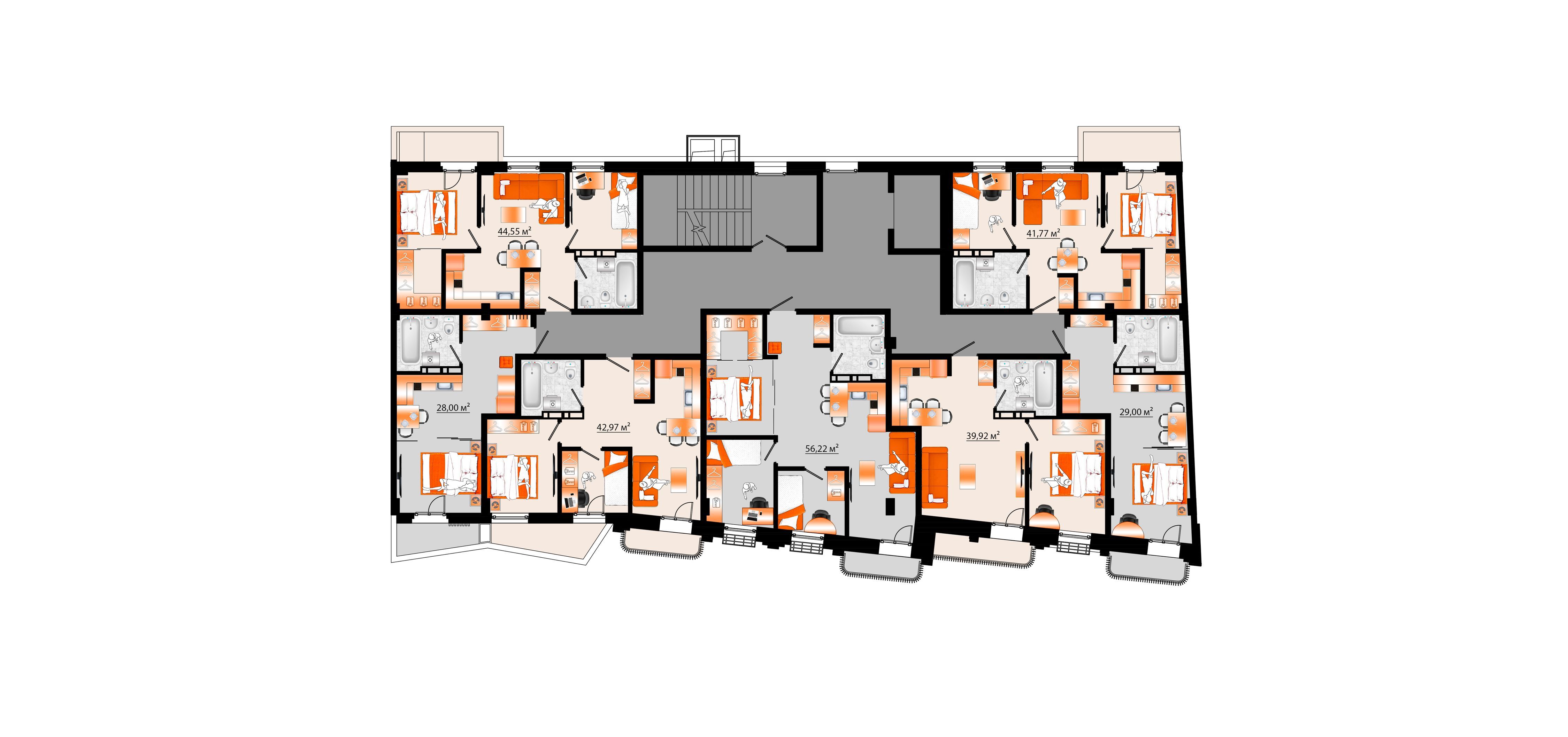 3-комнатная, 56.22 м², № В-32 в Sunrise (Санрайс)