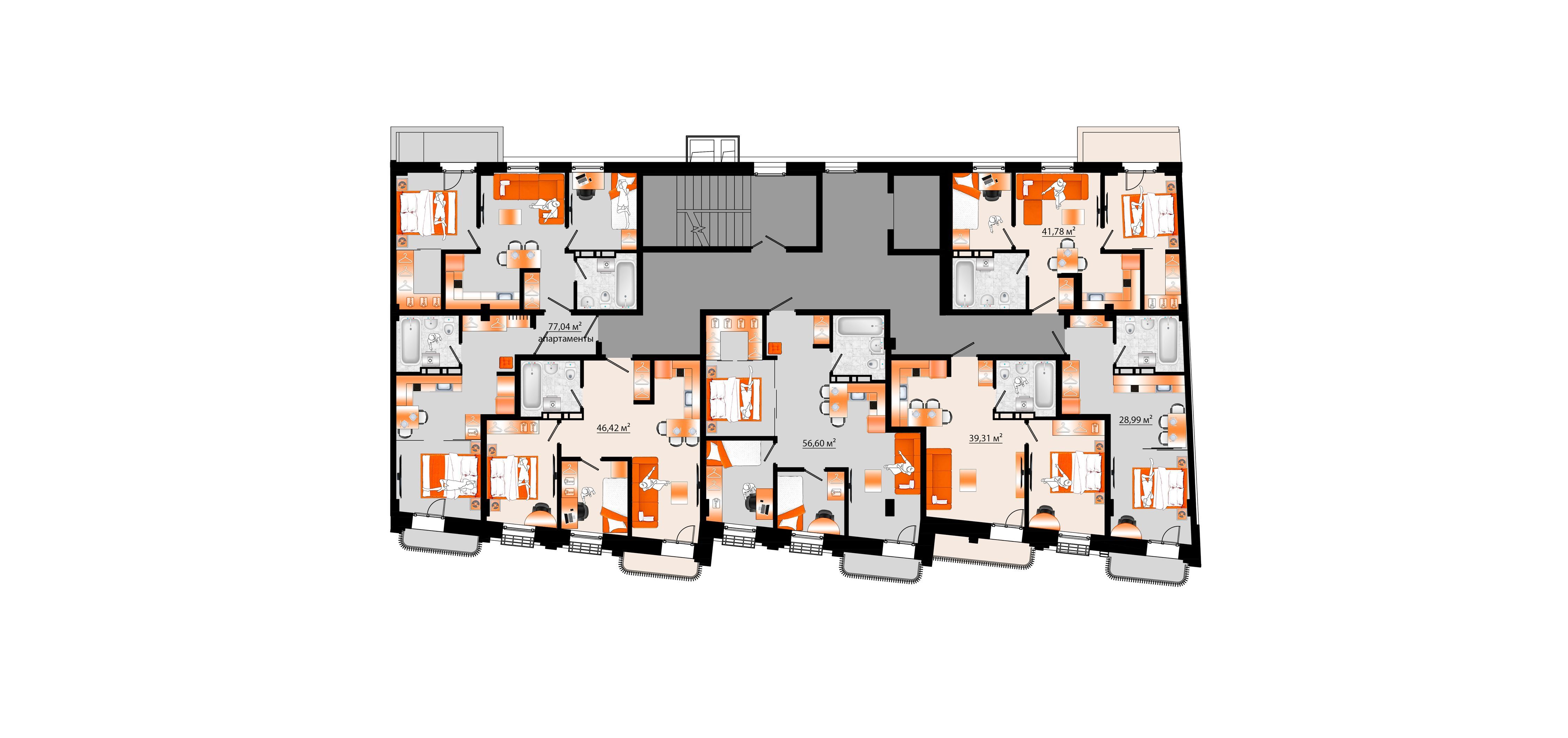 3-комнатная, 56.6 м², № В-18 в Sunrise (Санрайс)