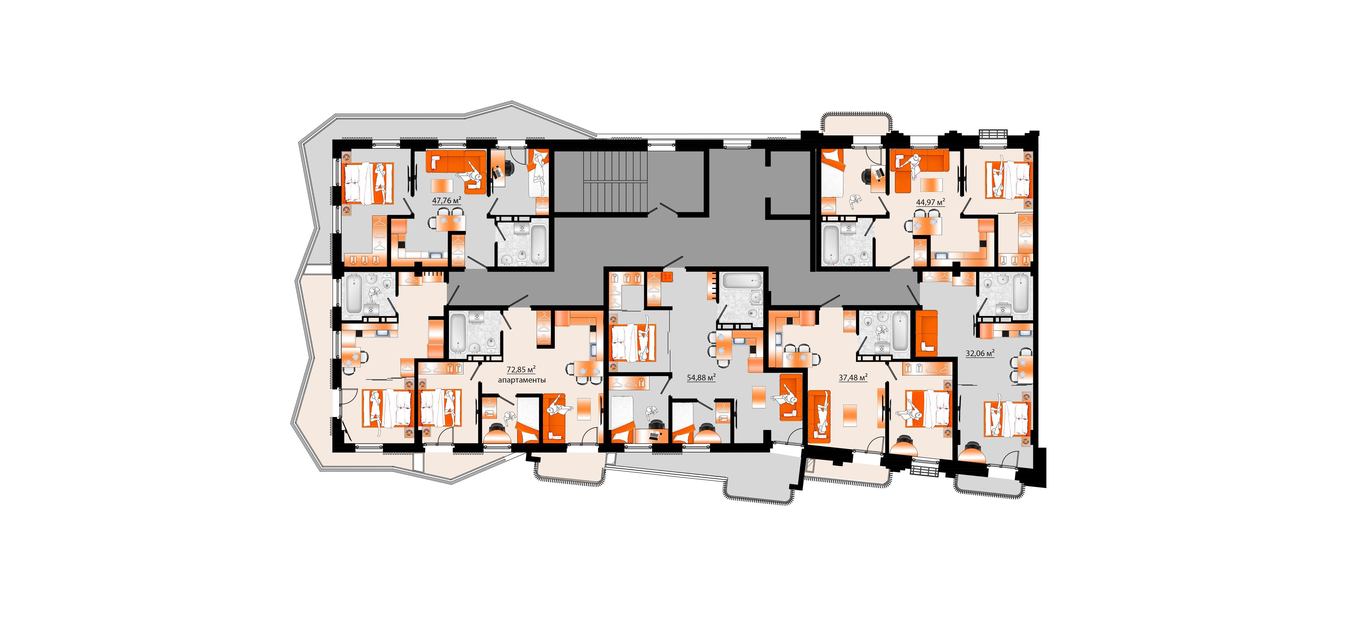 1-комнатная, 32.06 м², № Е-39 в Sunrise (Санрайс)