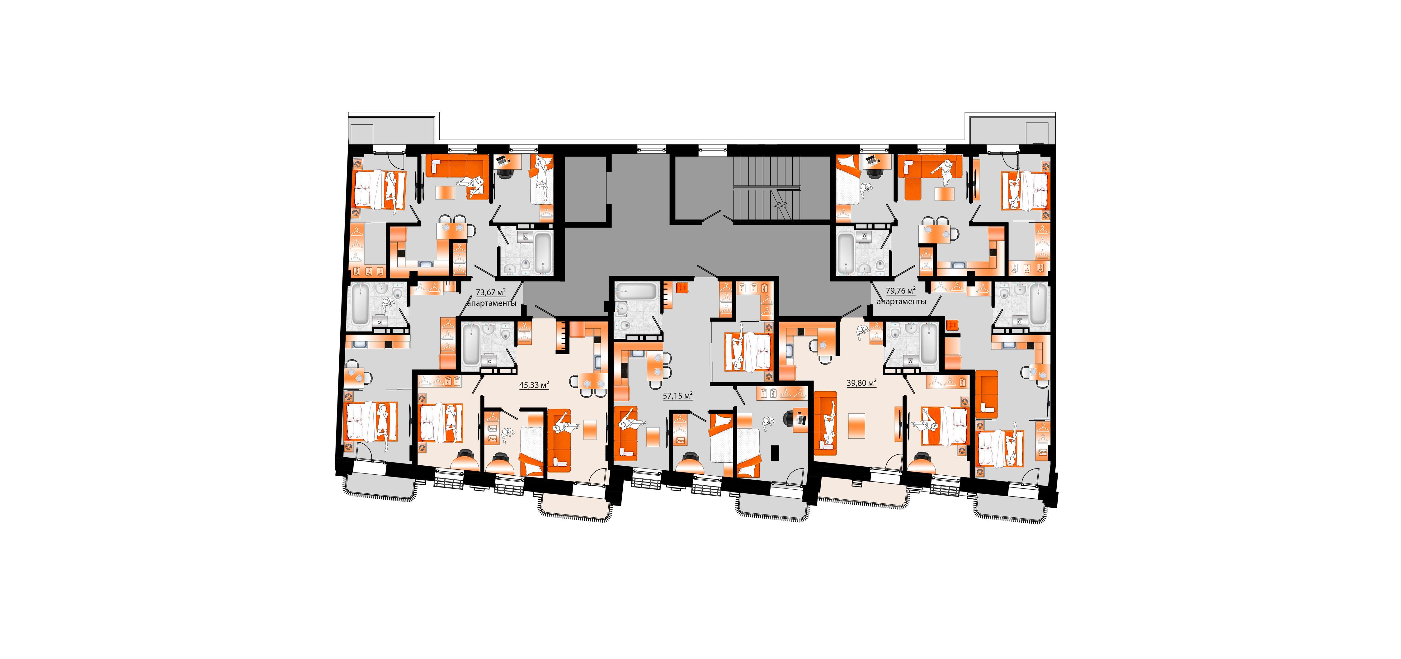4-комнатная, 73.67 м², № Б-16 в Sunrise (Санрайс)