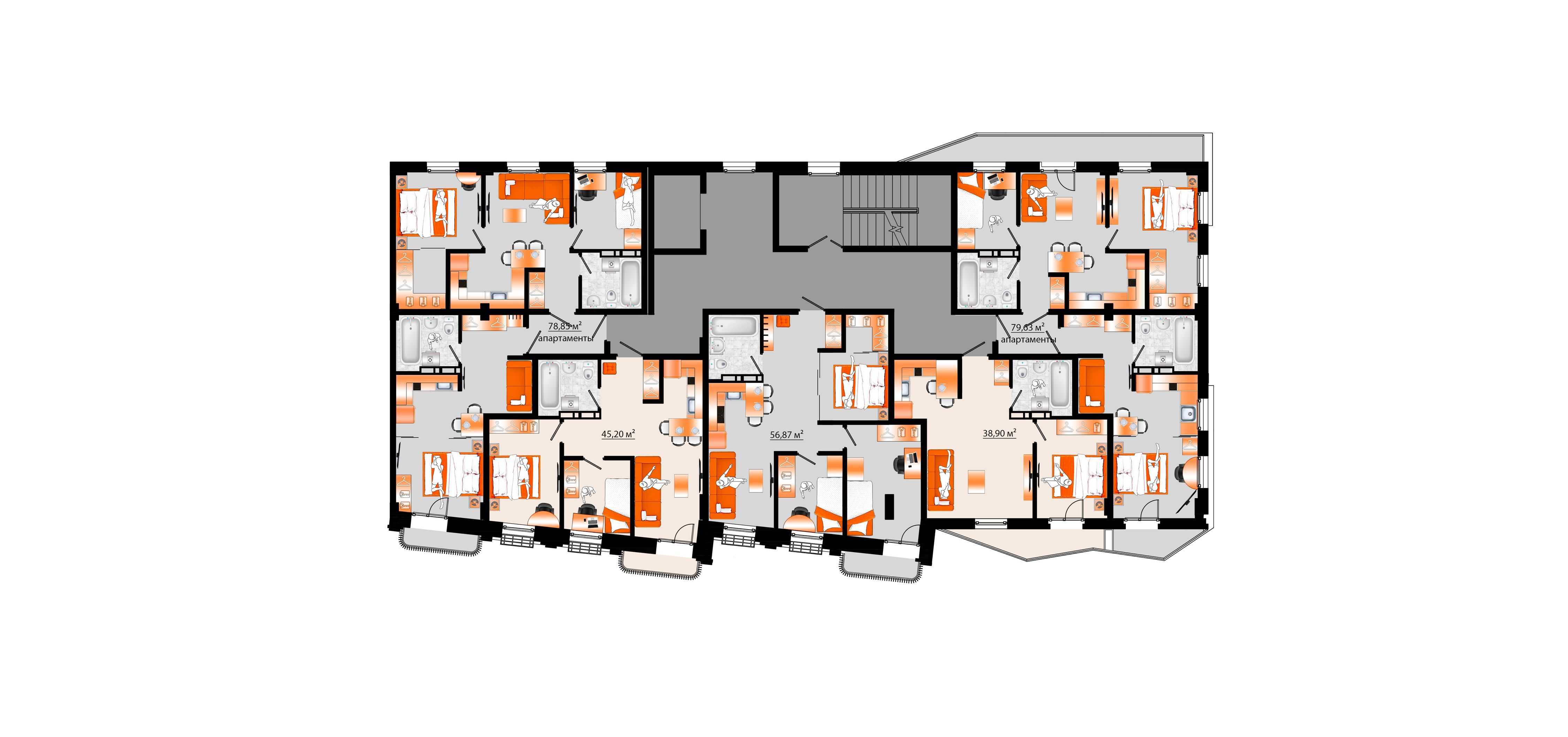 4-комнатная, 78.85 м², № Д-6 в Sunrise (Санрайс)