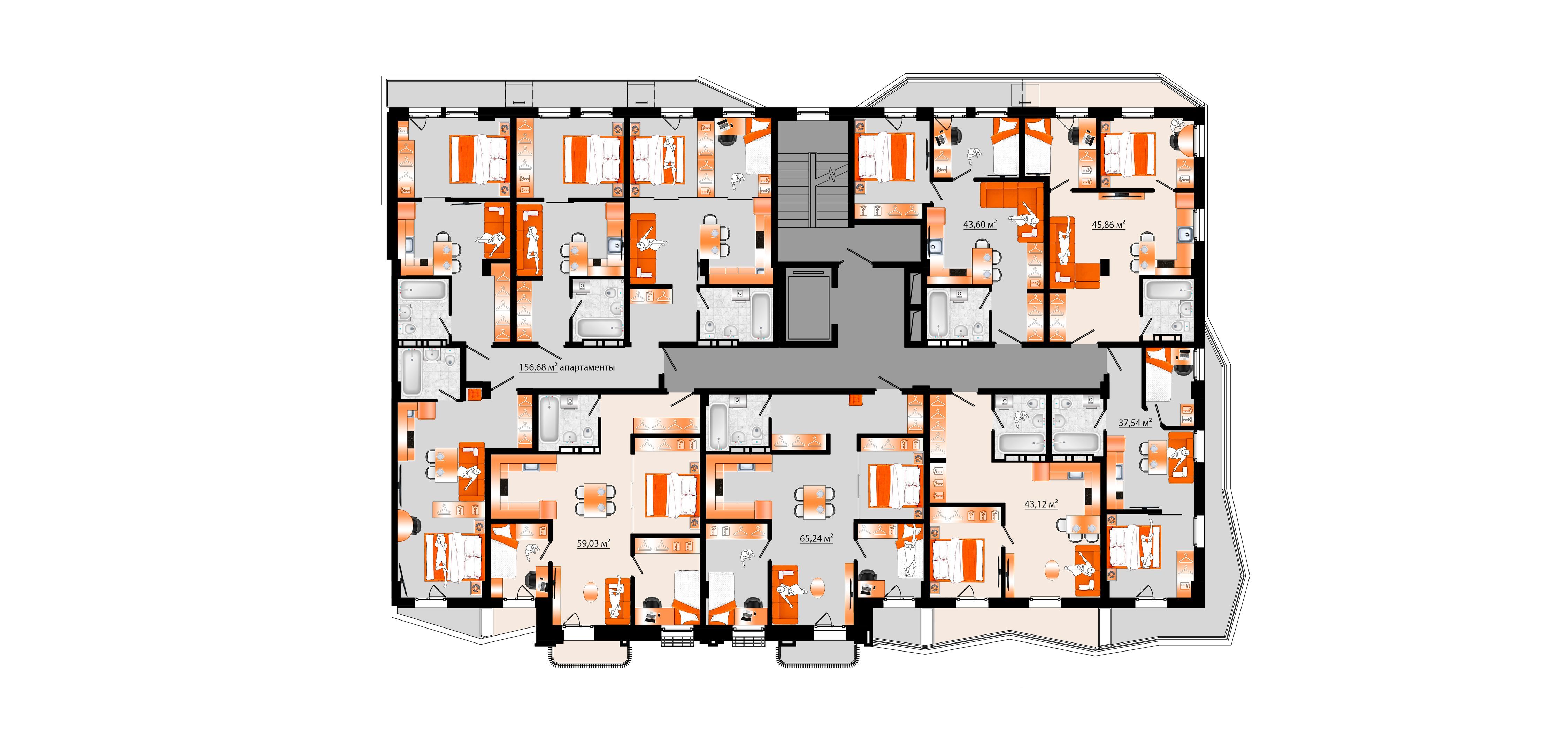 1-комнатная, 156.68 м², № А-23 в Sunrise (Санрайс)
