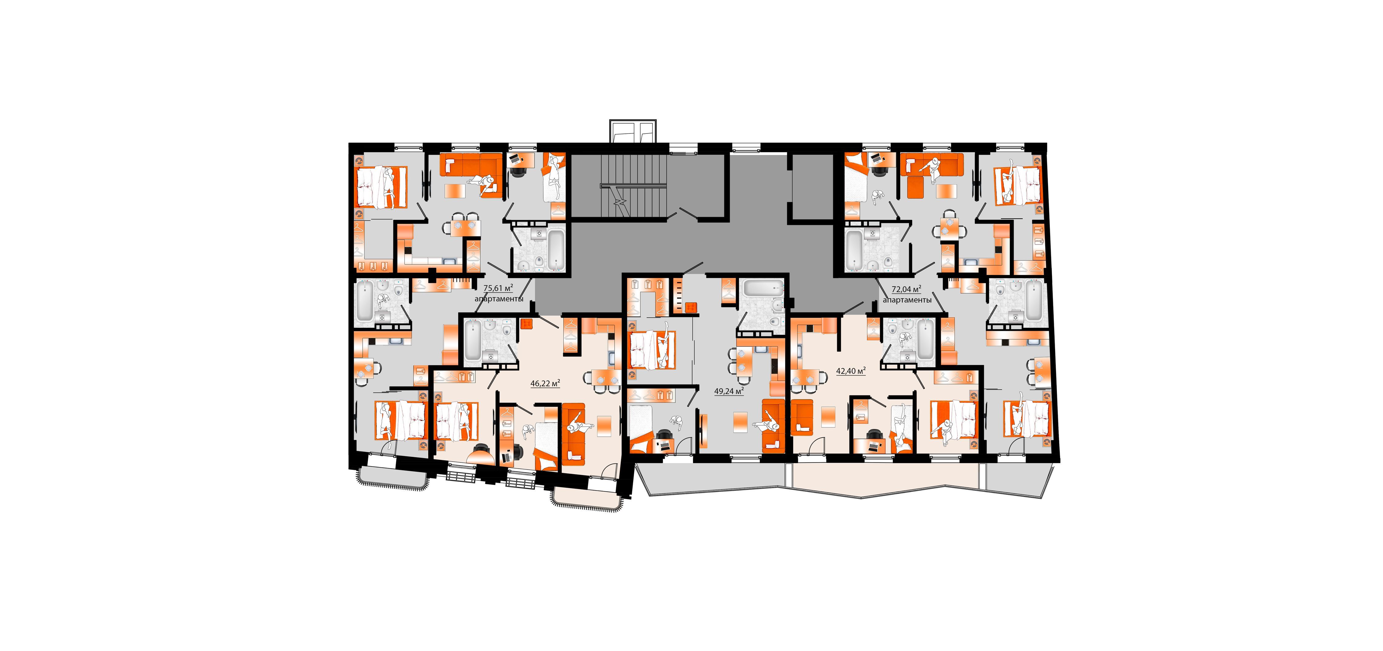 4-комнатная, 75.61 м², № В-1 в Sunrise (Санрайс)