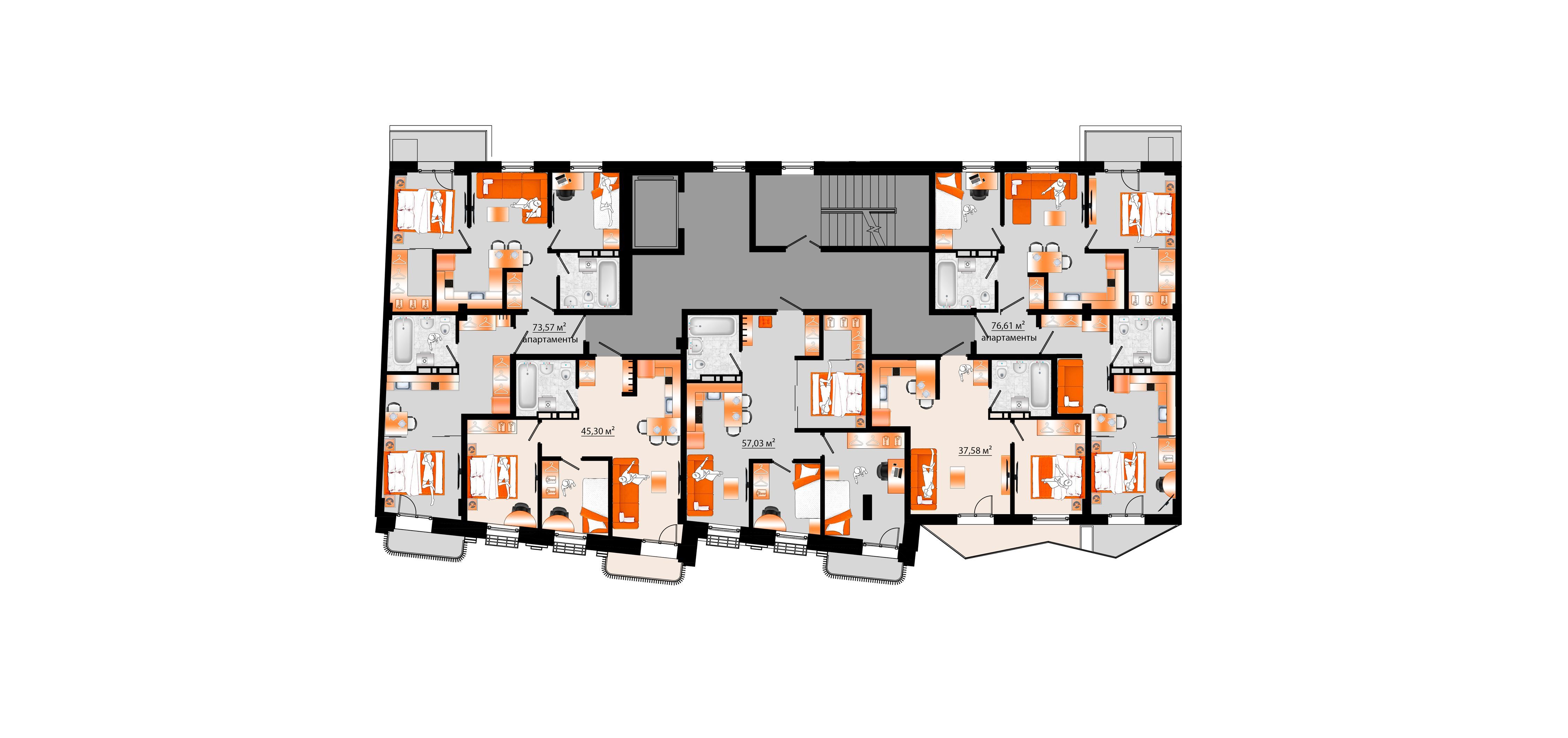 4-комнатная, 76.61 м², № Б-10 в Sunrise (Санрайс)