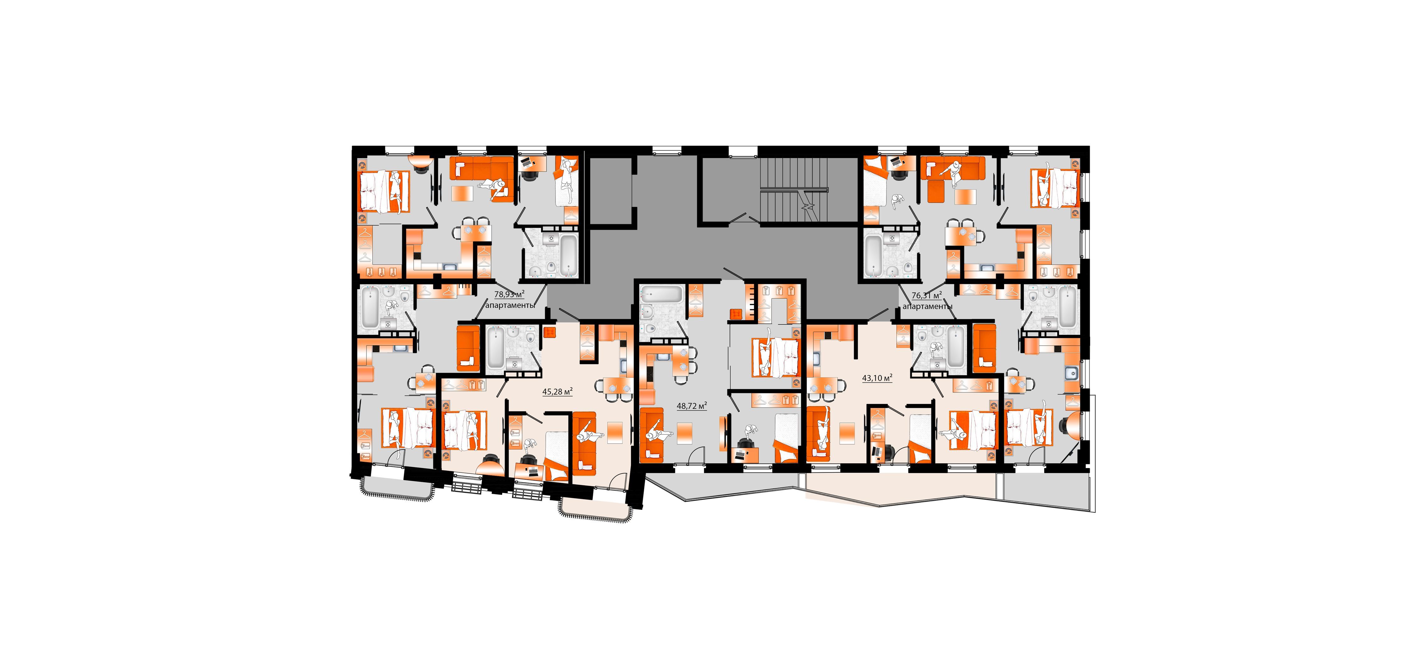 4-комнатная, 76.31 м², № Д-5 в Sunrise (Санрайс)