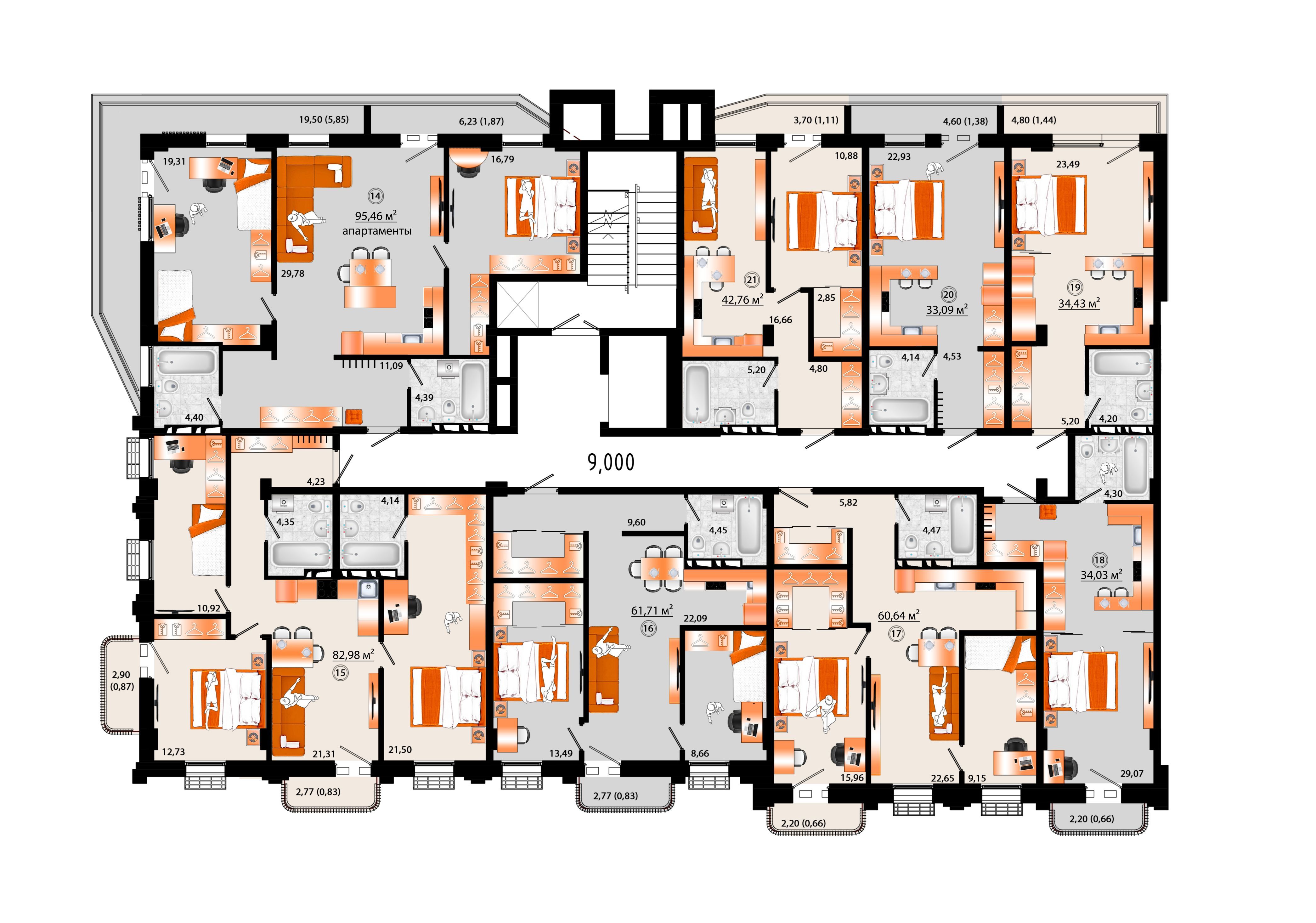 2-комнатная, 42.76 м², № Г-21 в Sunrise (Санрайс)