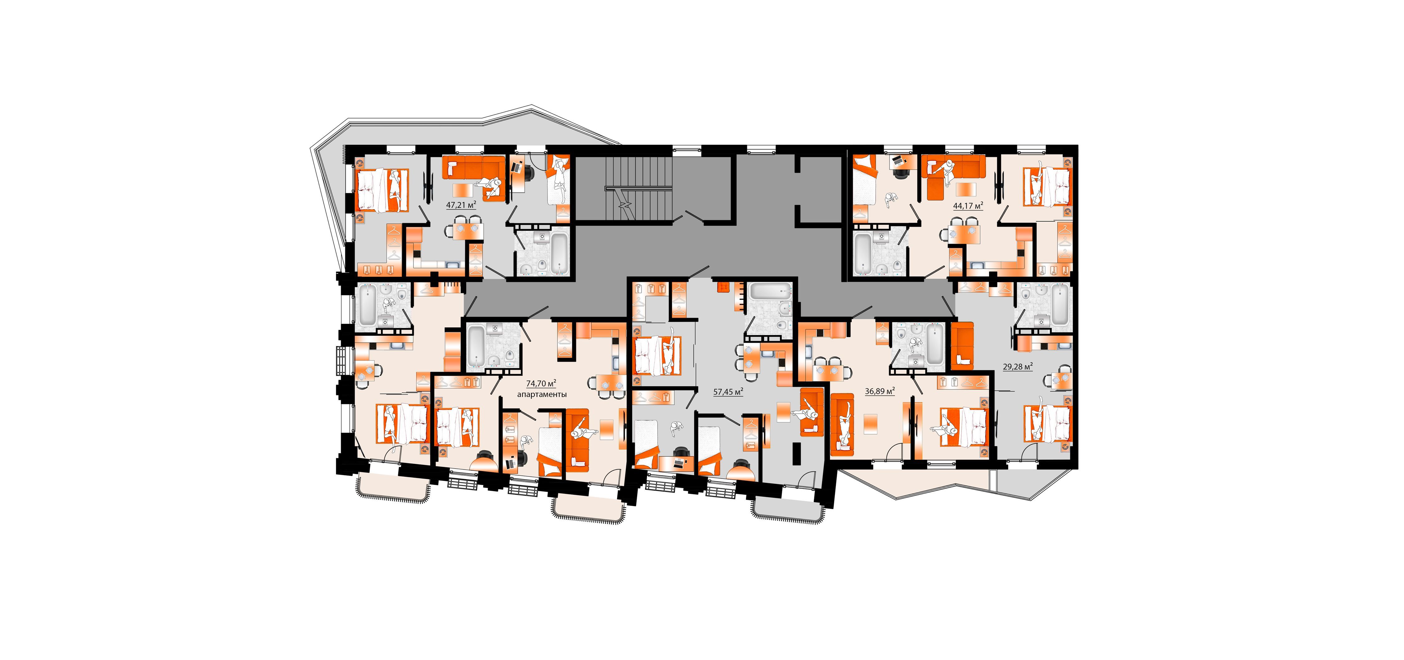 4-комнатная, 74.7 м², № Е-12 в Sunrise (Санрайс)