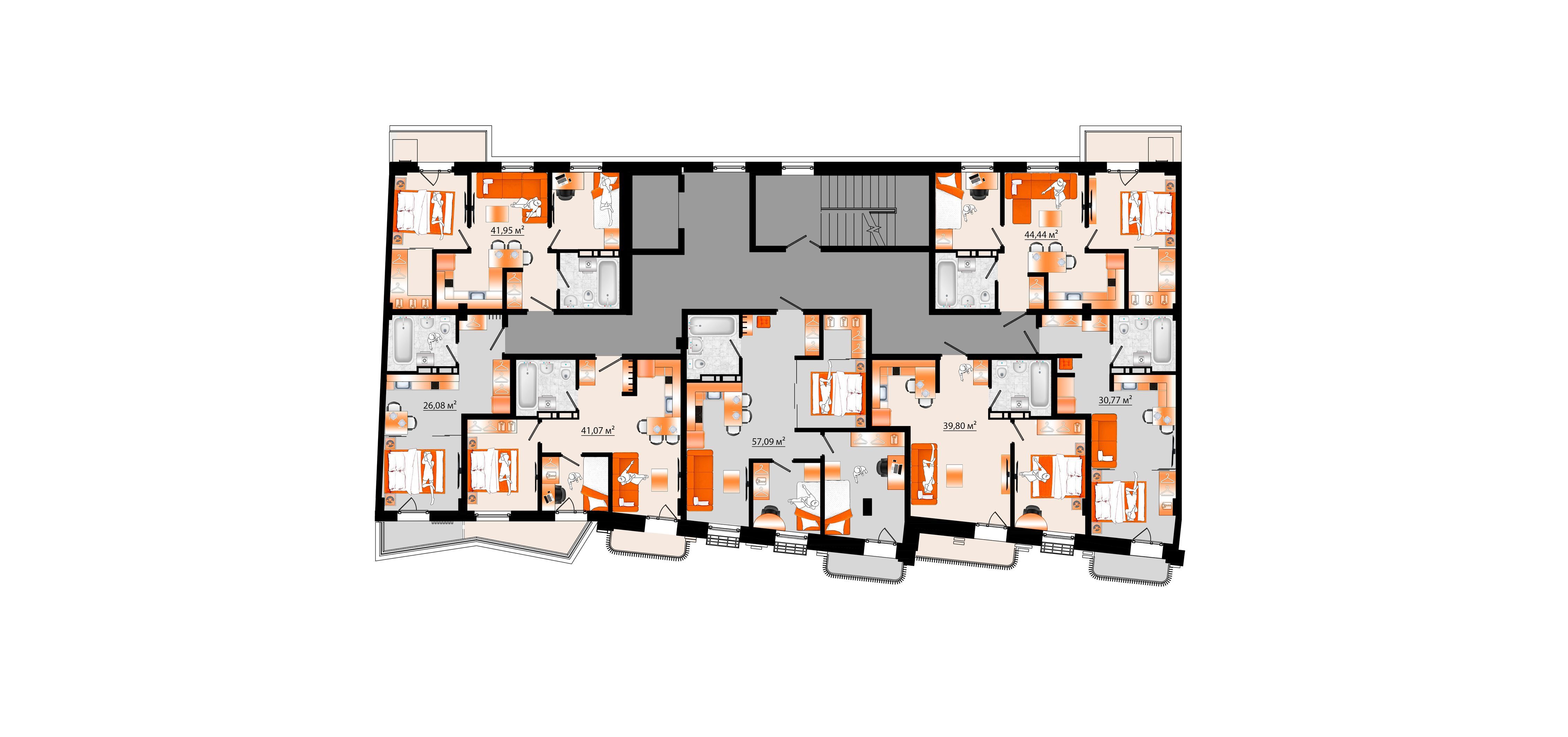3-комнатная, 57.09 м², № Б-31 в Sunrise (Санрайс)