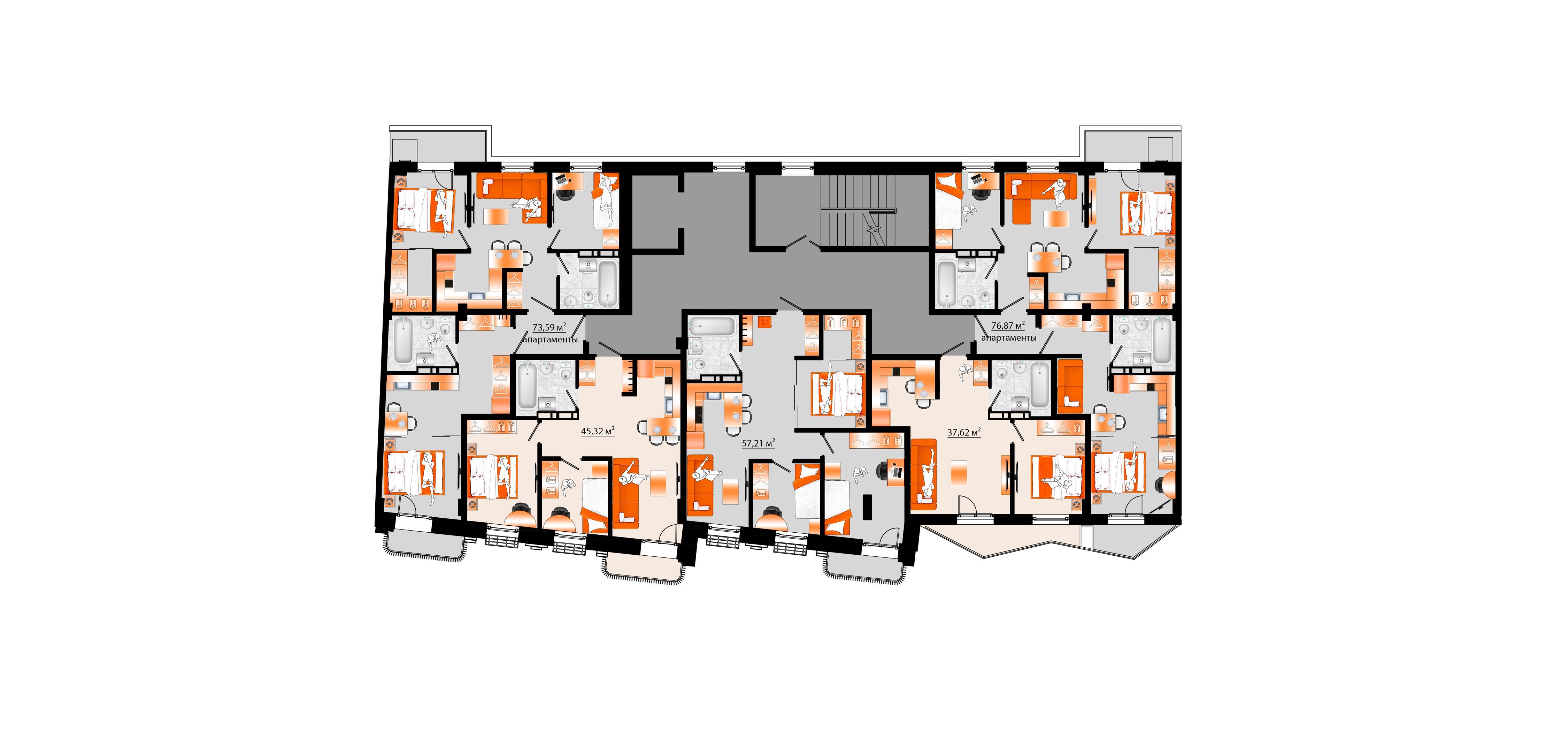 4-комнатная, 76.87 м², № Б-15 в Sunrise (Санрайс)