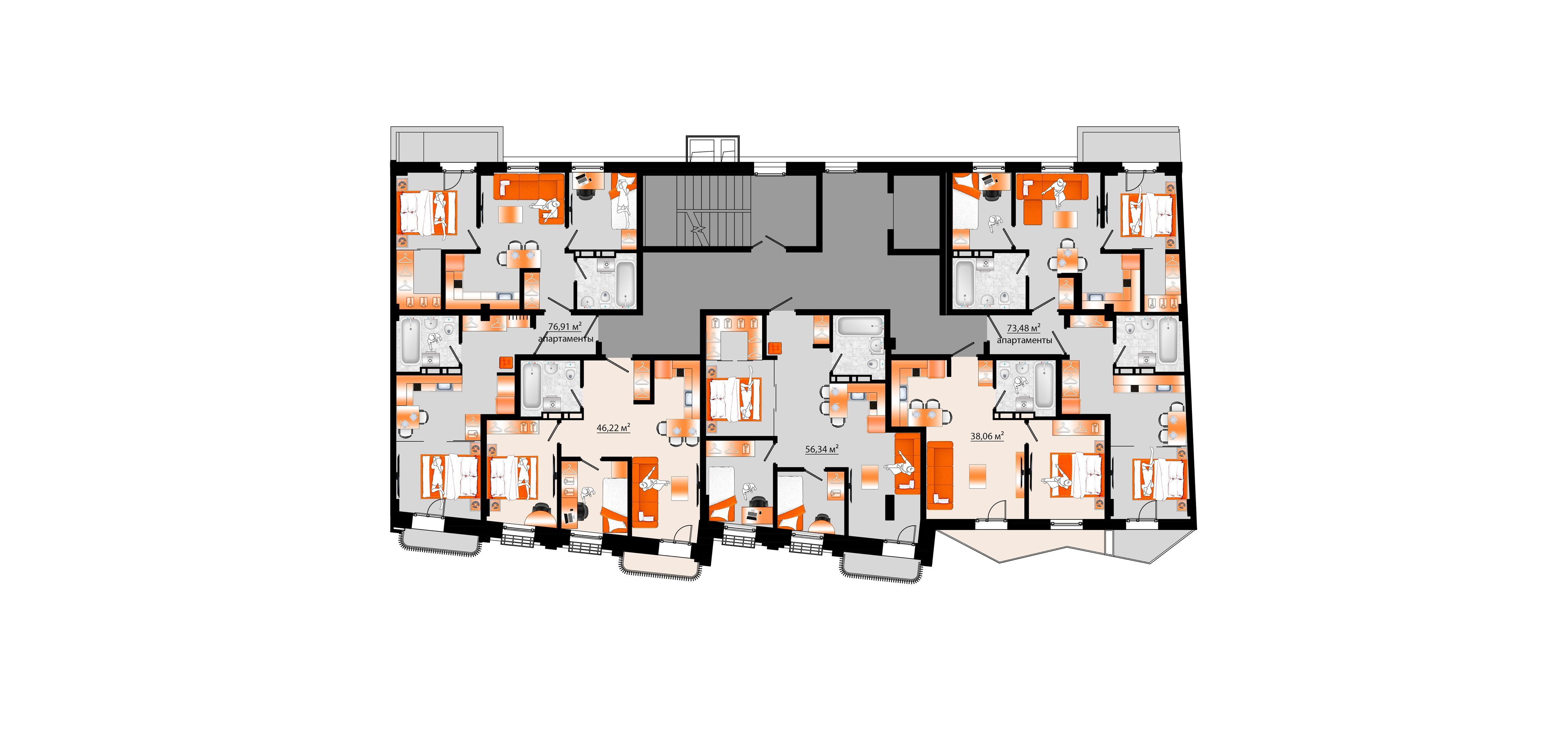 4-комнатная, 76.91 м², № В-11 в Sunrise (Санрайс)