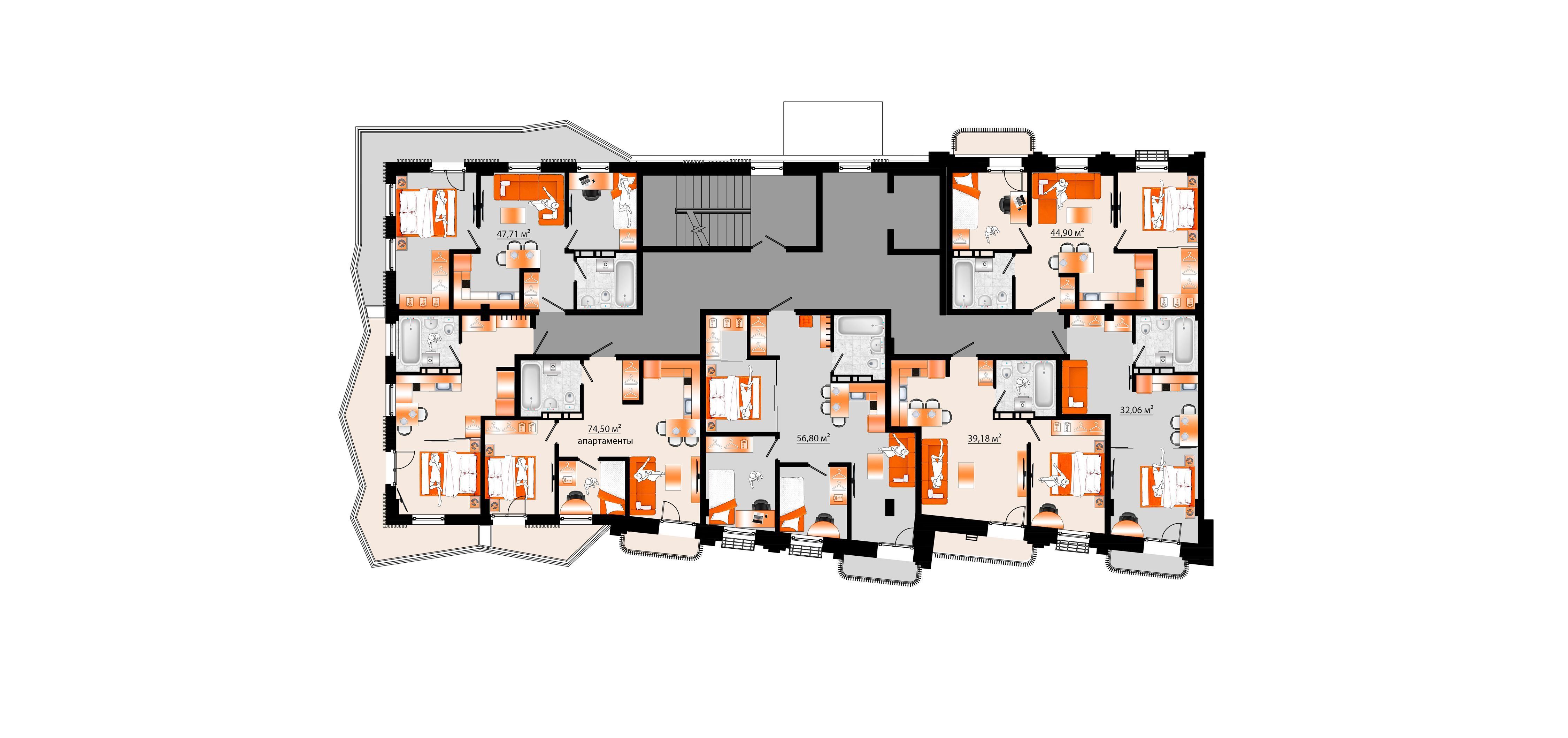 2-комнатная, 39.18 м², № Е-32 в Sunrise (Санрайс)