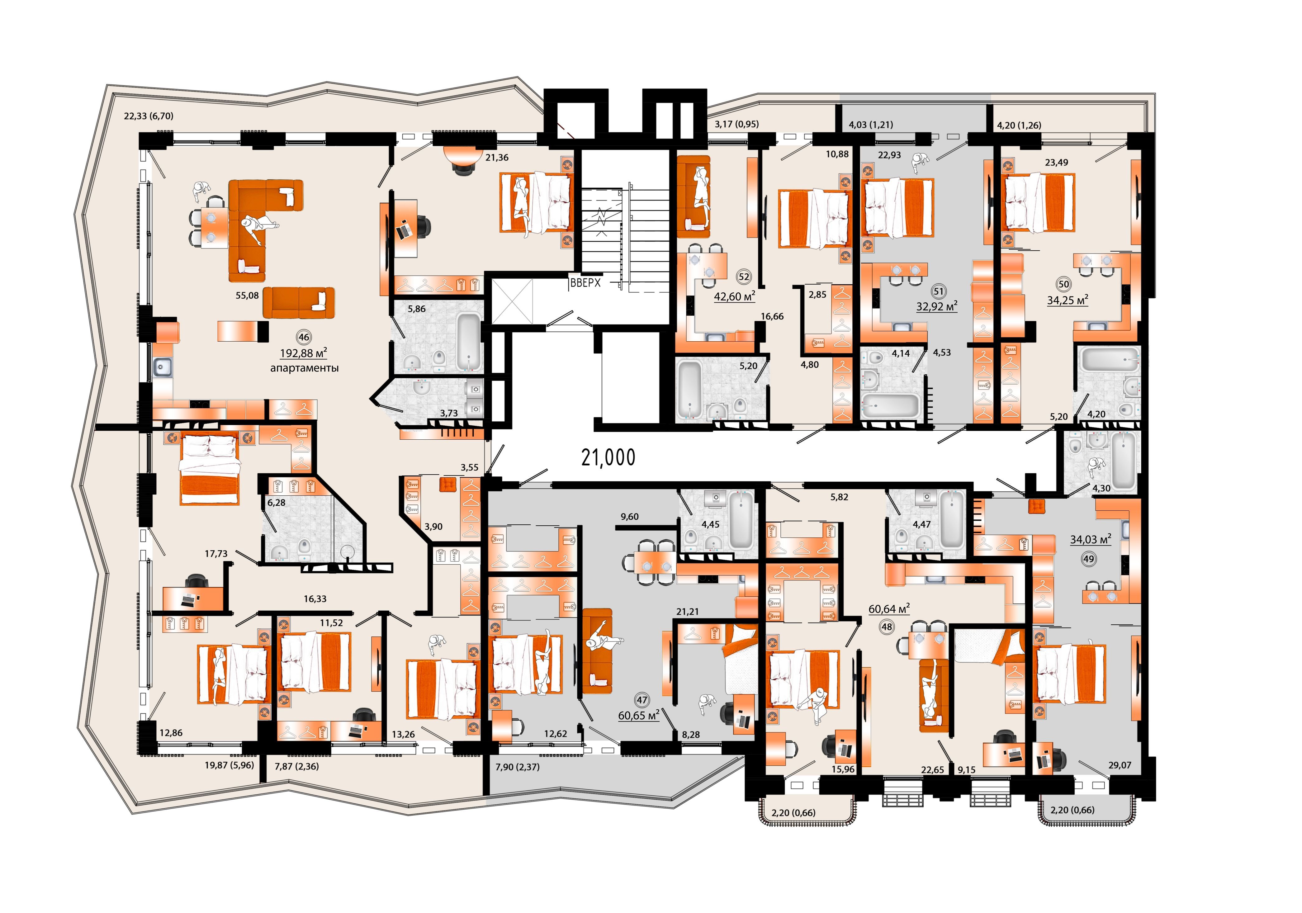 1-комнатная, 32.92 м², № Г-51 в Sunrise (Санрайс)
