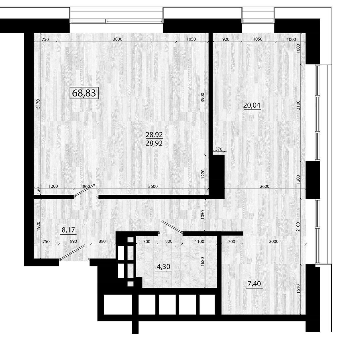 3-комнатная, 68.83 м², № 173 в Legenda (Легенда)