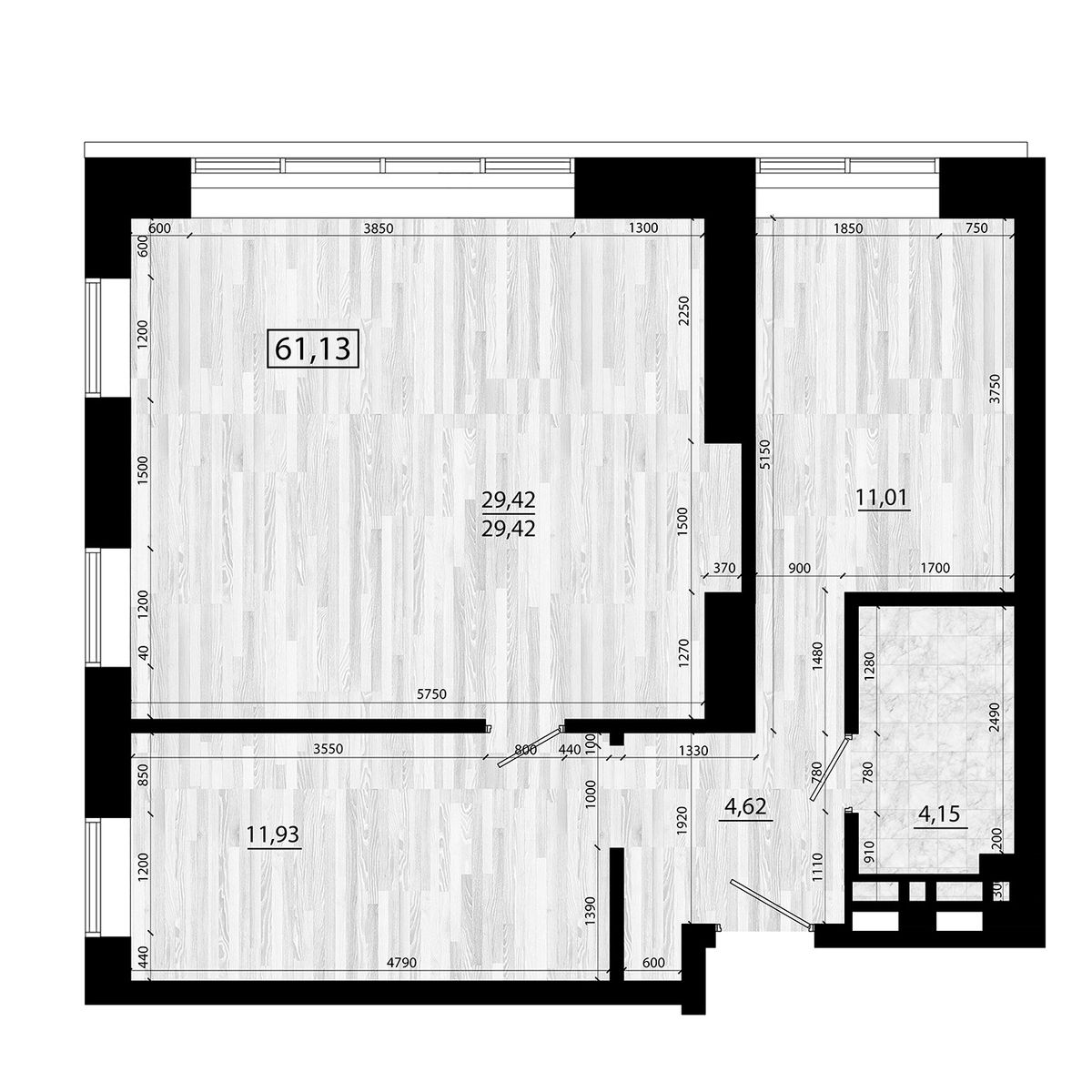 3-комнатная, 61.13 м², № 178 в Legenda (Легенда)