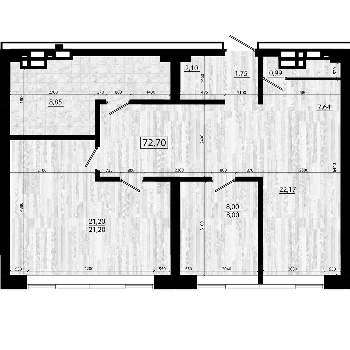 4-комнатная, 72.7 м², № 140 в Legenda (Легенда)