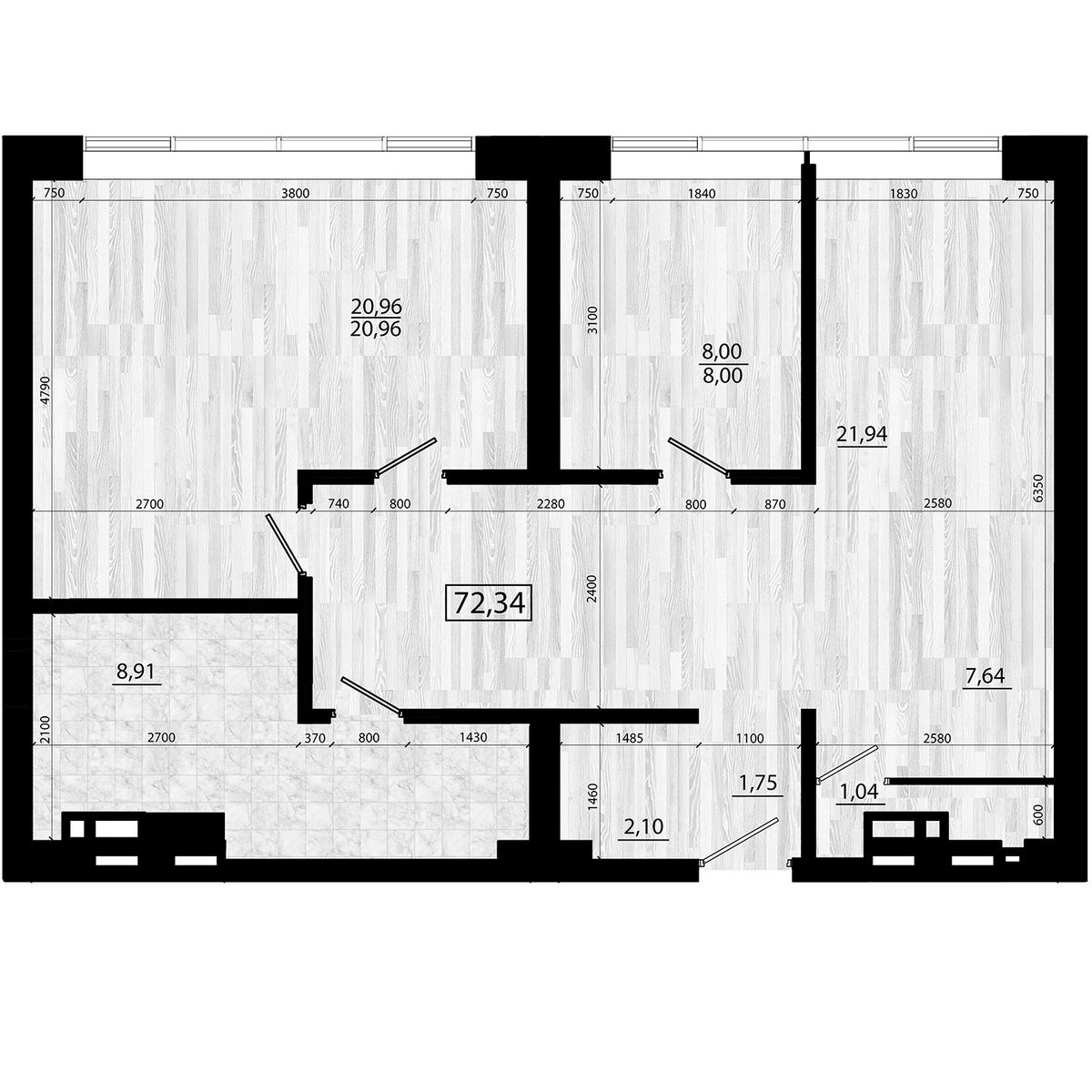 4-комнатная, 72.34 м², № 143 в Legenda (Легенда)