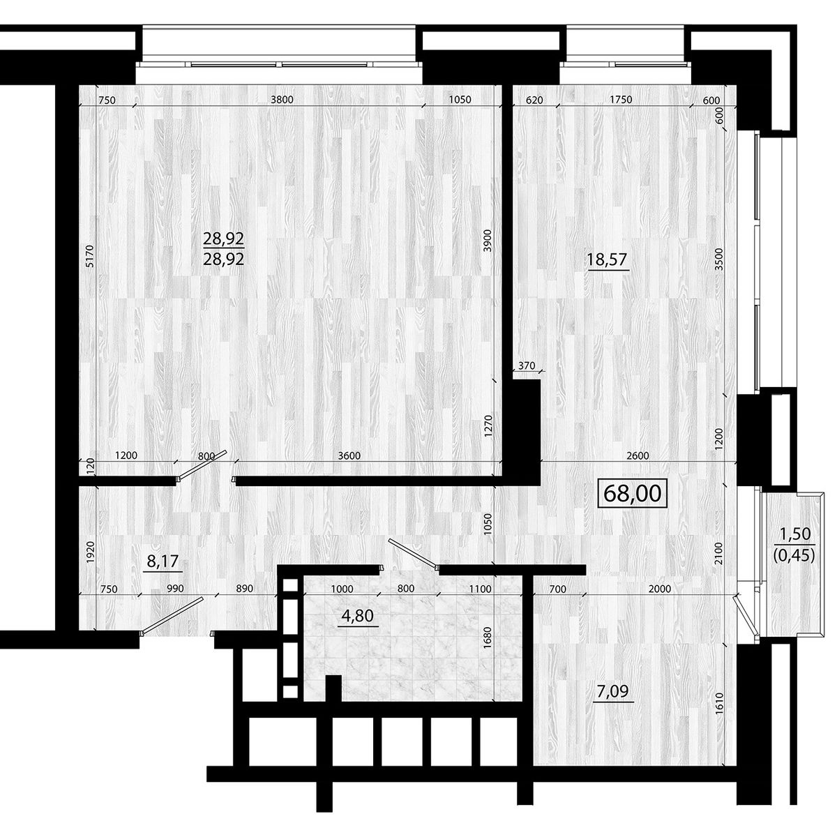 3-комнатная, 68 м², № 39 в Legenda (Легенда)