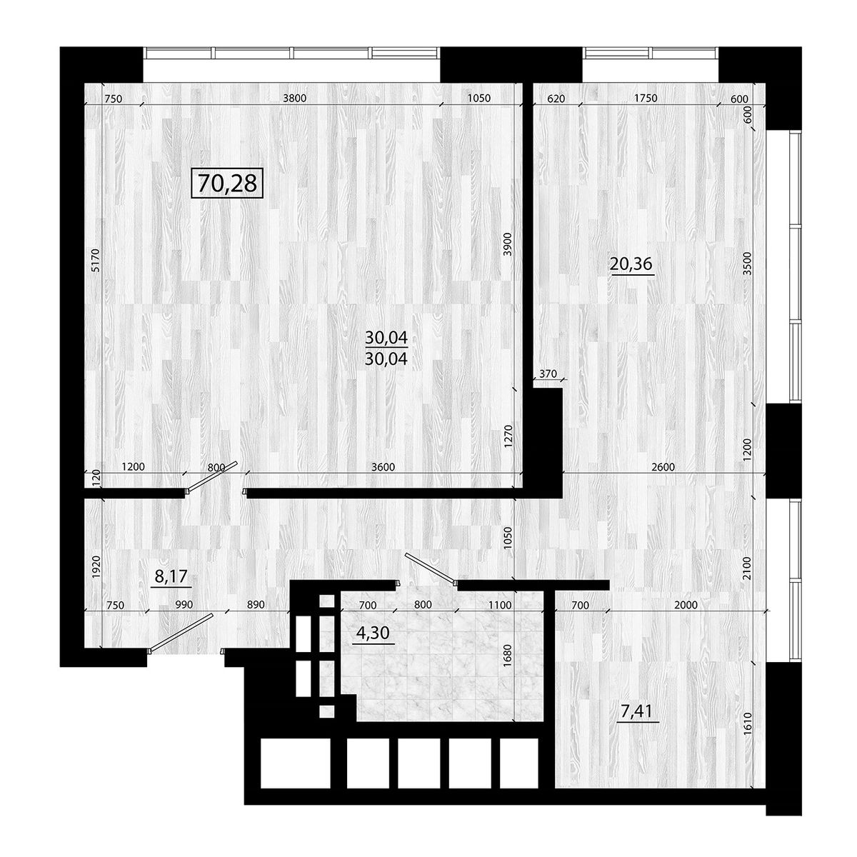3-комнатная, 70.28 м², № 227 в Legenda (Легенда)