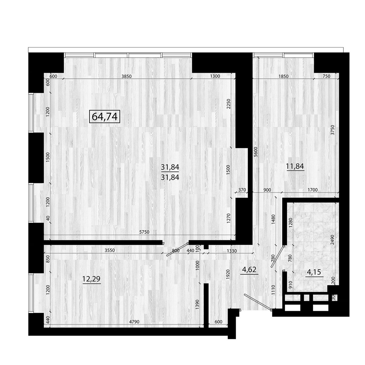 3-комнатная, 64.74 м², № 223 в Legenda (Легенда)