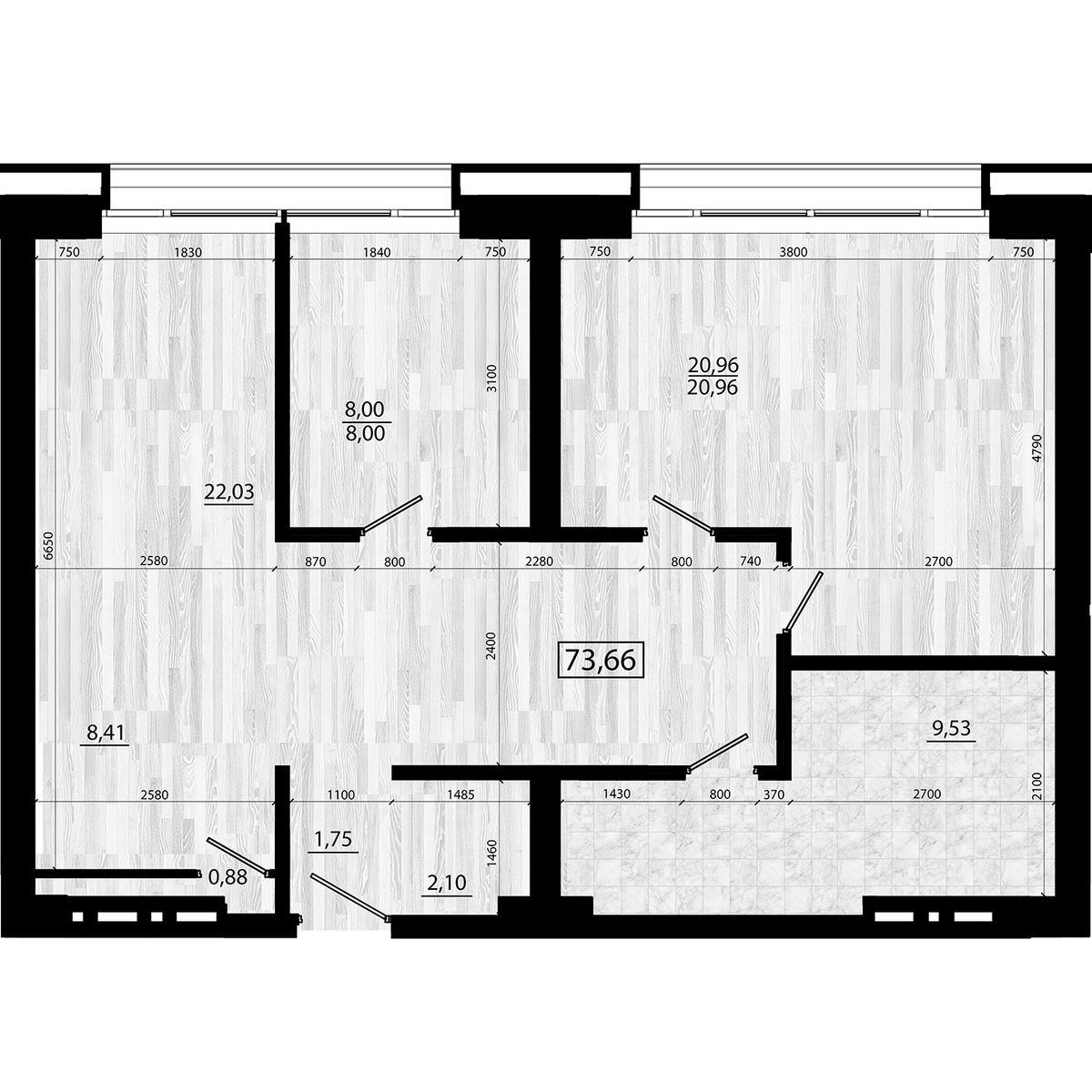 4-комнатная, 73.66 м², № 99 в Legenda (Легенда)
