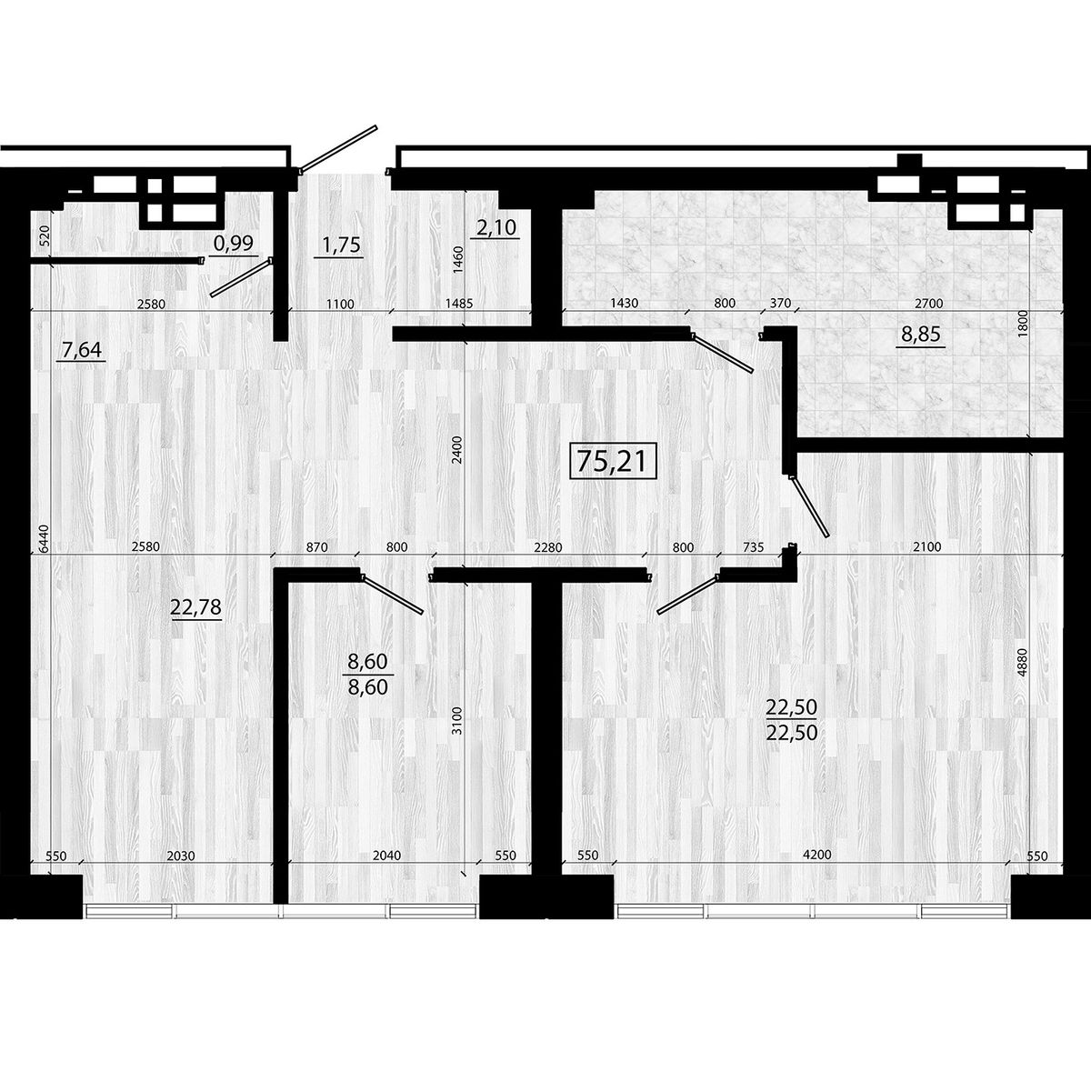 4-комнатная, 75.21 м², № 220 в Legenda (Легенда)