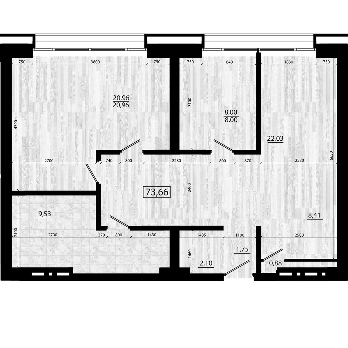 4-комнатная, 73.66 м², № 116 в Legenda (Легенда)