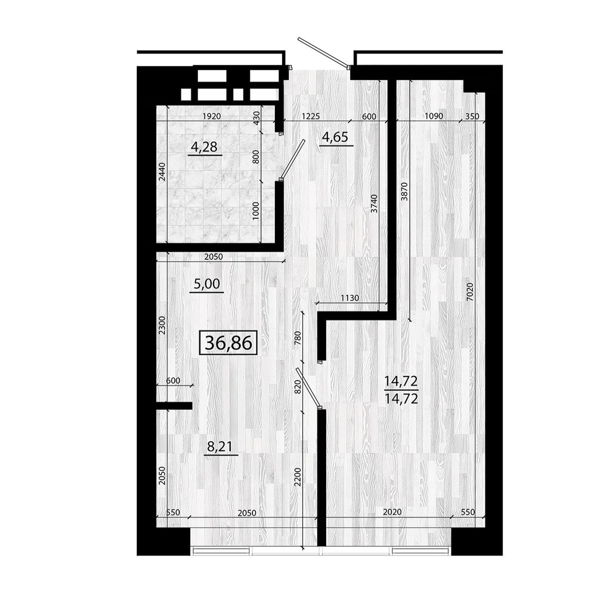 2-комнатная, 36.86 м², № 228 в Legenda (Легенда)