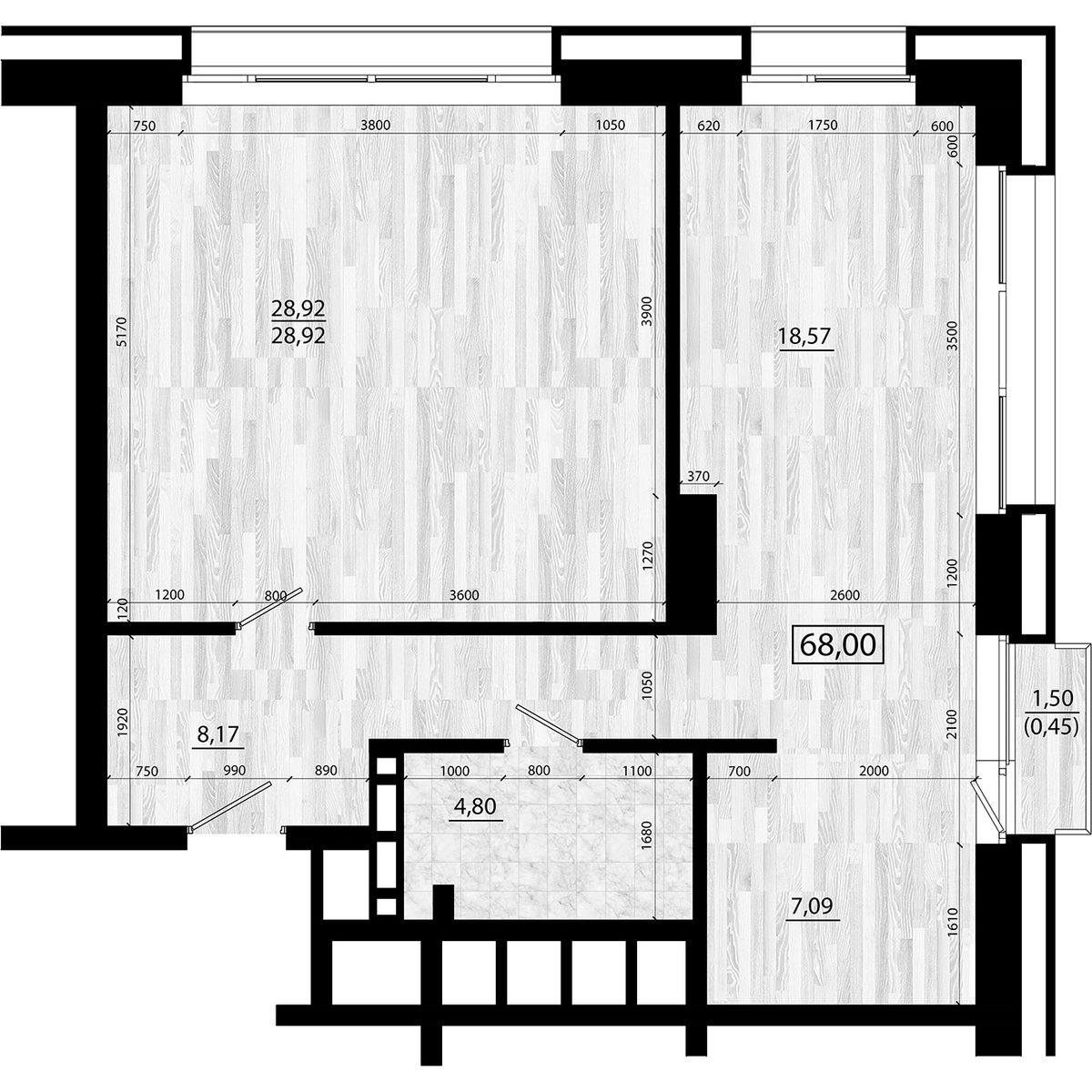 3-комнатная, 68 м², № 137 в Legenda (Легенда)