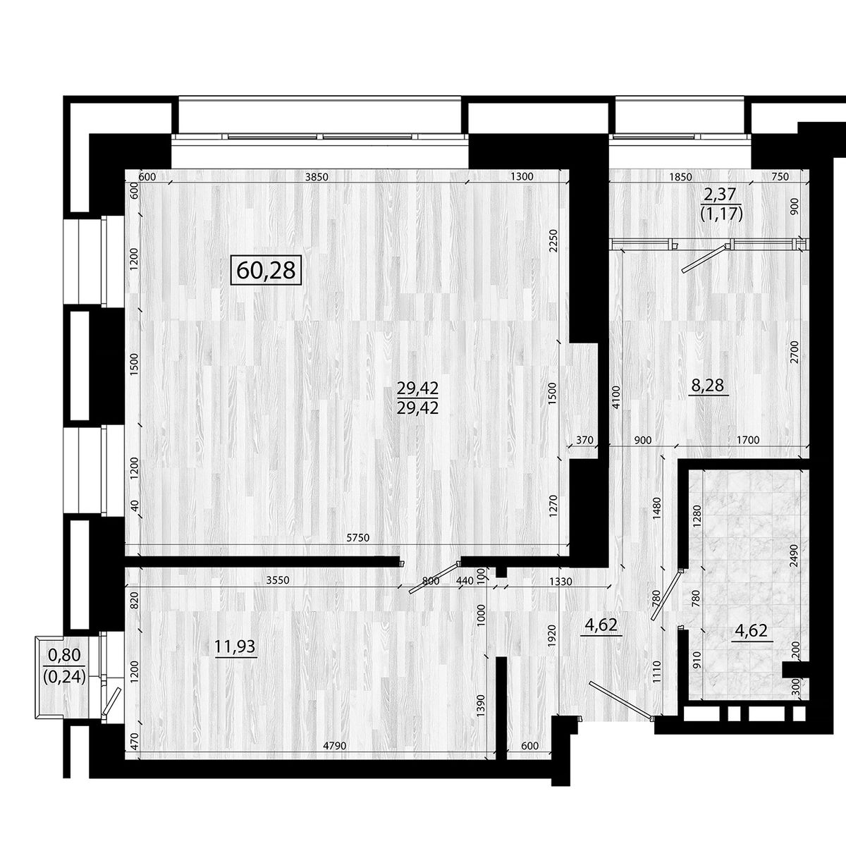 3-комнатная, 60.28 м², № 72 в Legenda (Легенда)
