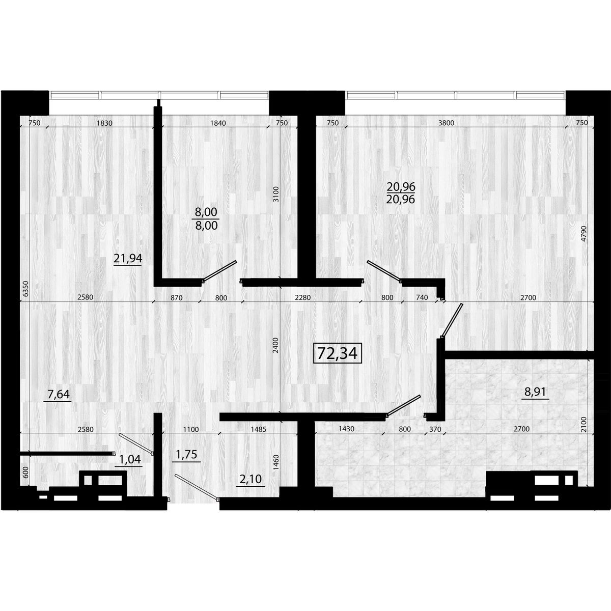4-комнатная, 72.34 м², № 144 в Legenda (Легенда)