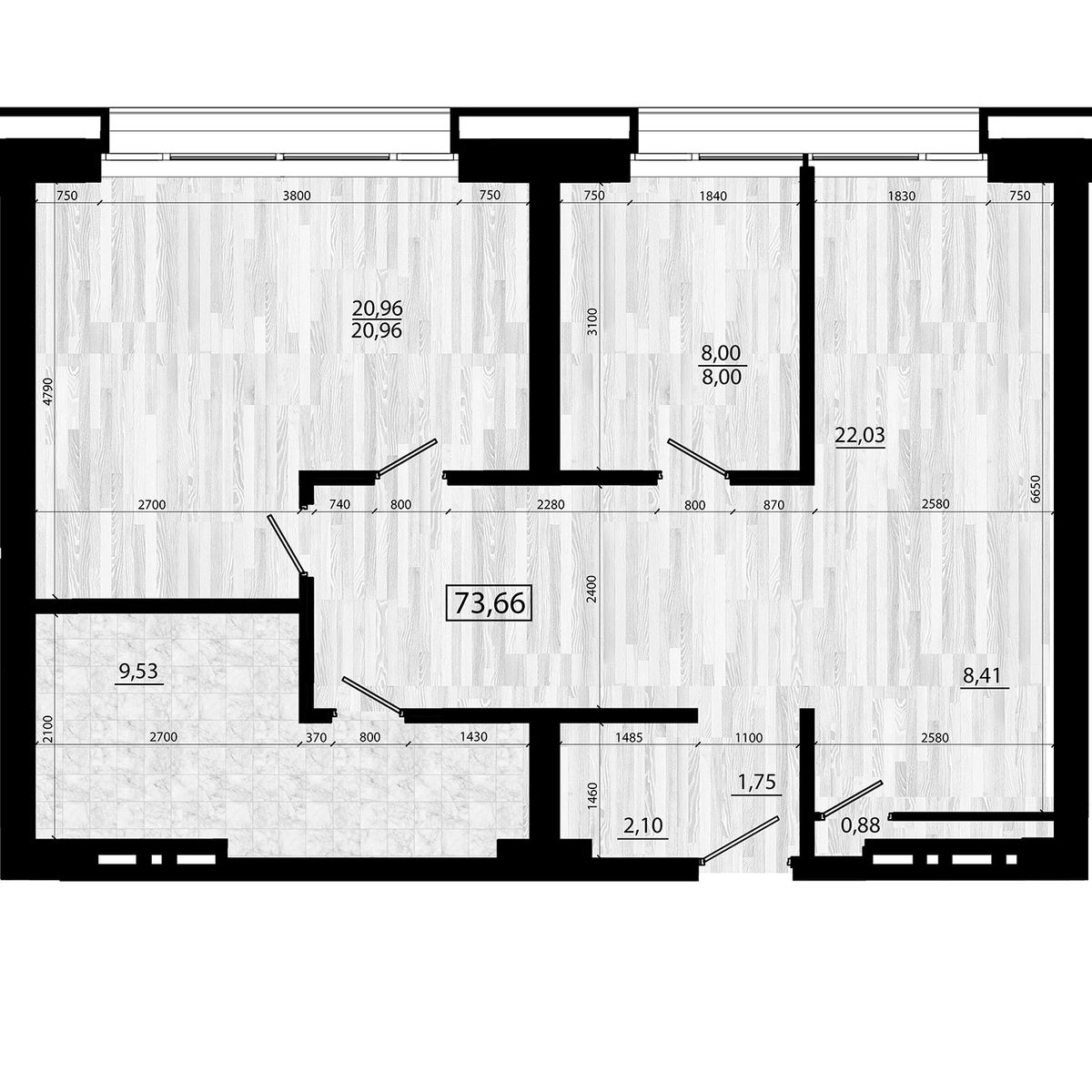 4-комнатная, 73.66 м², № 98 в Legenda (Легенда)