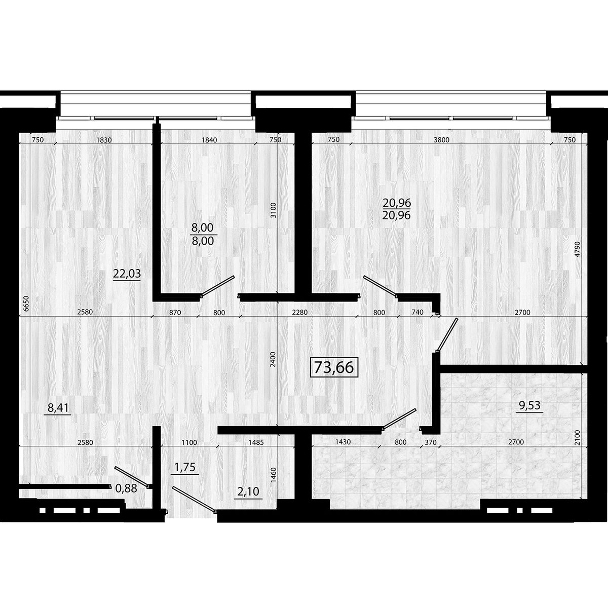 4-комнатная, 73.66 м², № 126 в Legenda (Легенда)