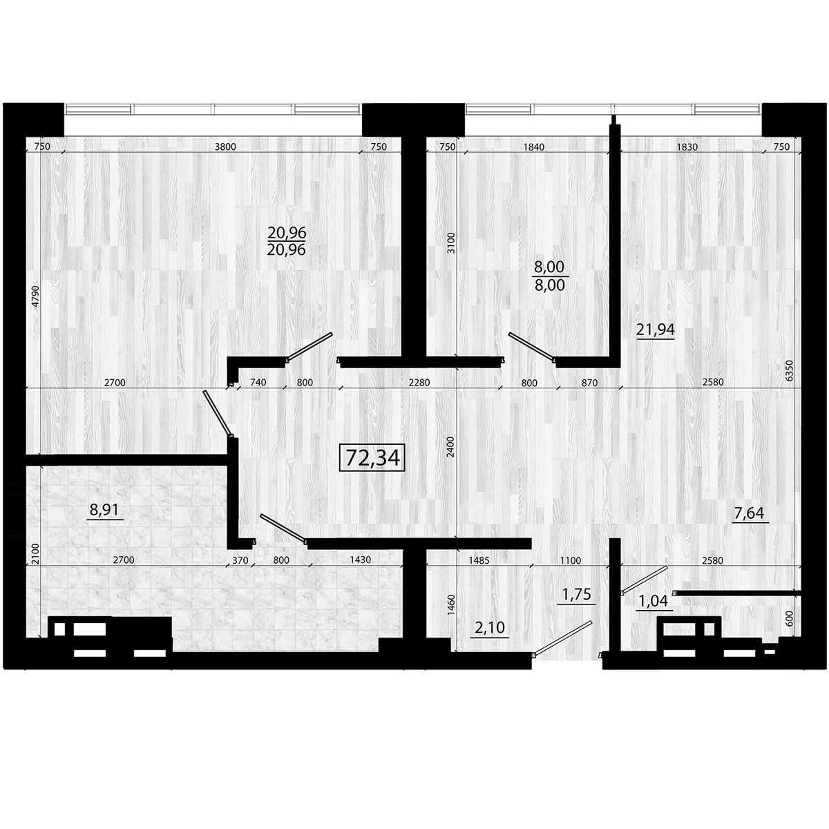 4-комнатная, 72.34 м², № 188 в Legenda (Легенда)