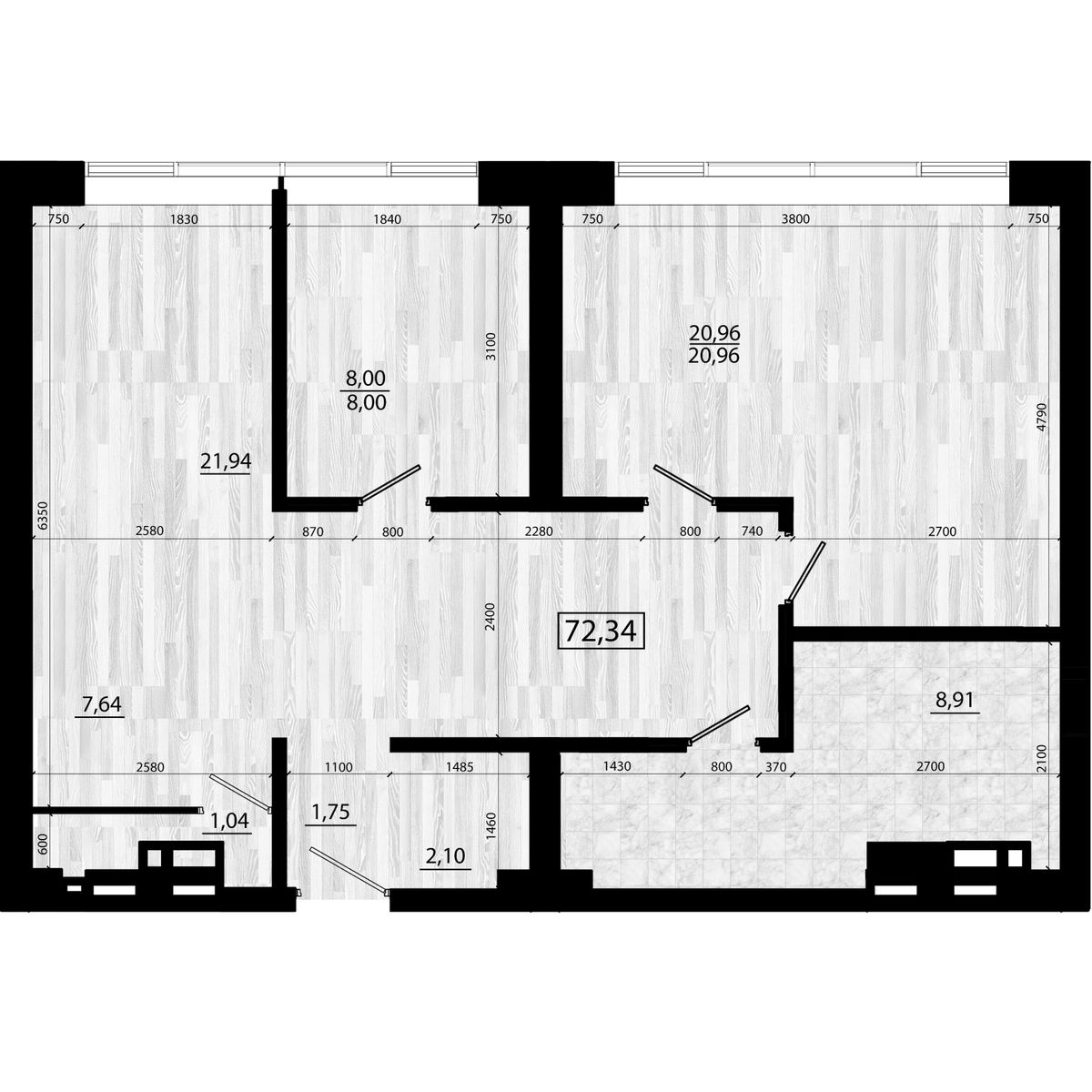 4-комнатная, 72.34 м², № 216 в Legenda (Легенда)