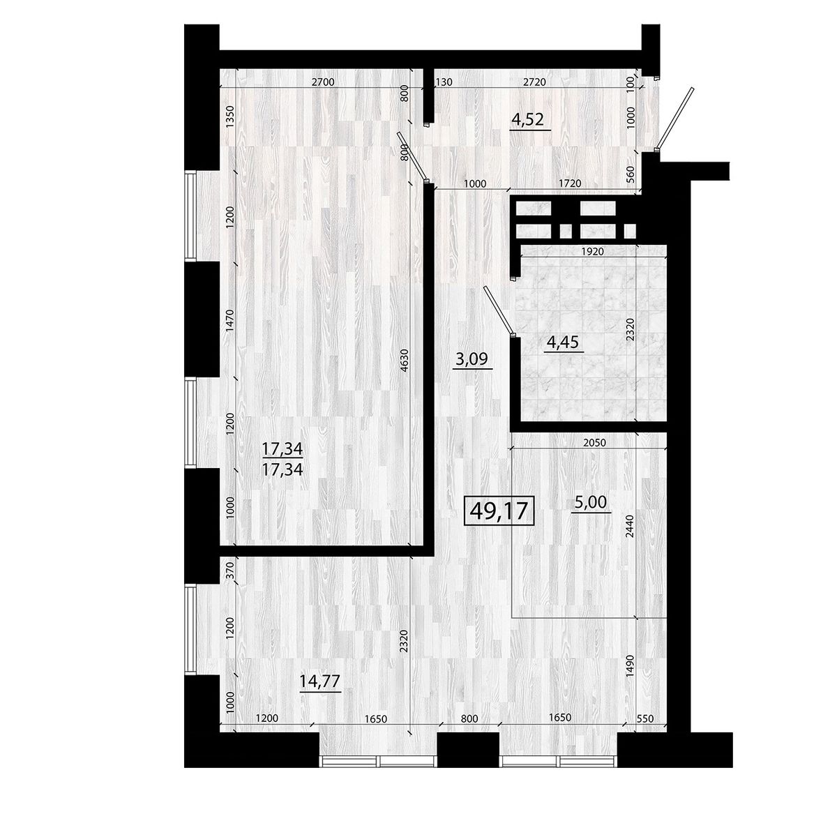 3-комнатная, 49.17 м², № 222 в Legenda (Легенда)
