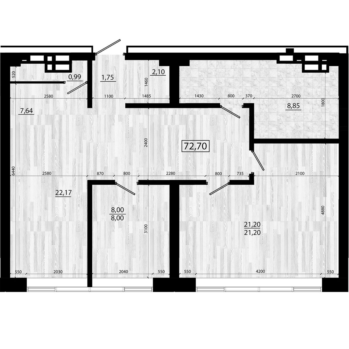 4-комнатная, 72.7 м², № 139 в Legenda (Легенда)