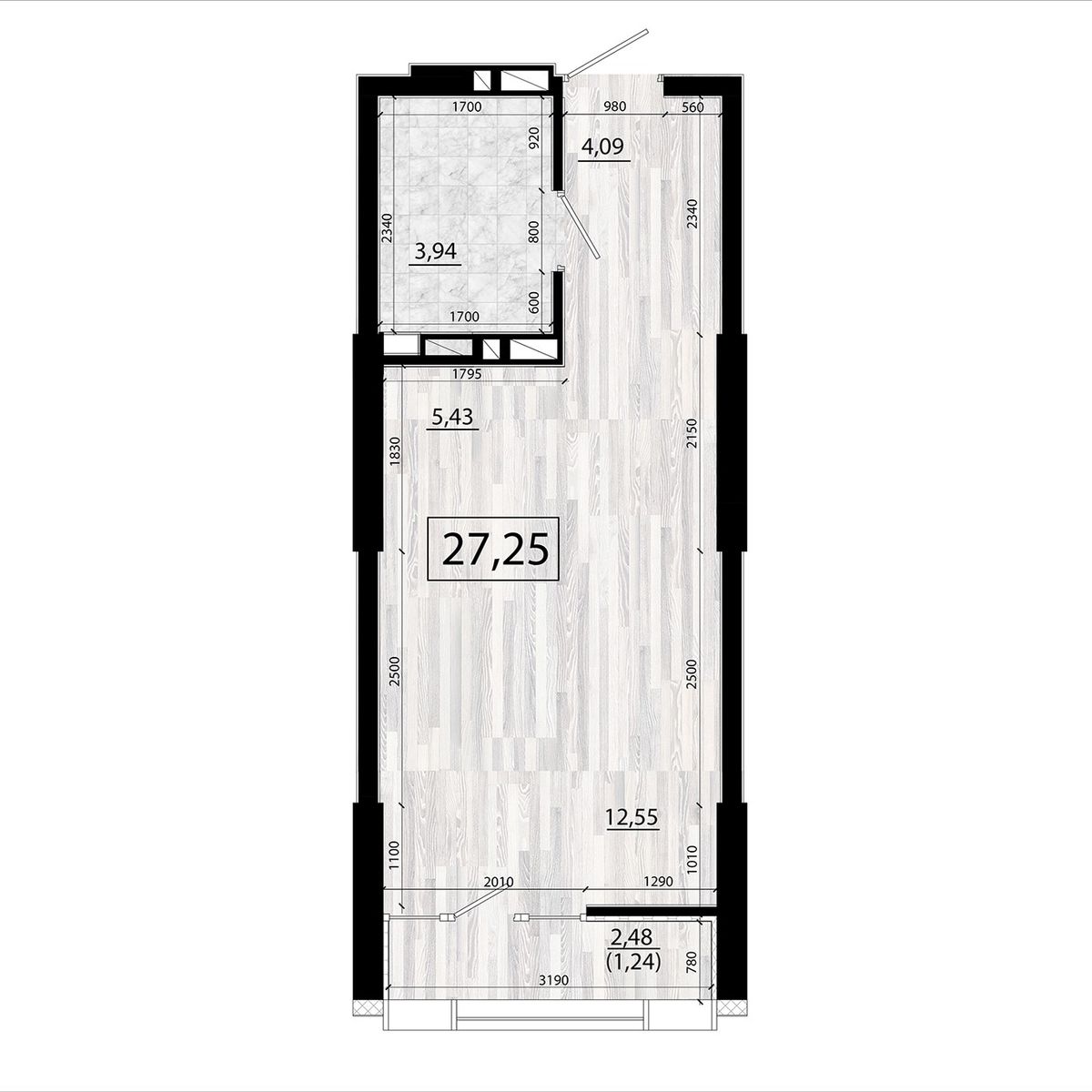 Студия, 27.25 м², № 181 в Panorama (Панорама)