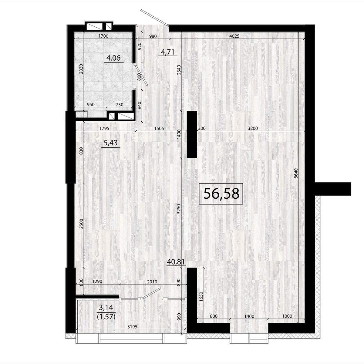 3-комнатная, 56.58 м², № 11 в Panorama (Панорама)