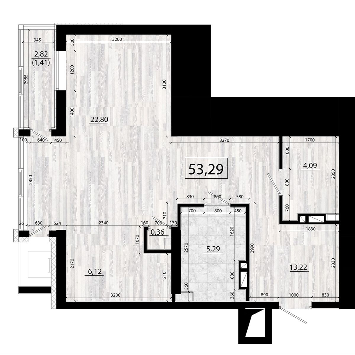 2-комнатная, 53.29 м², № 6 в Panorama (Панорама)