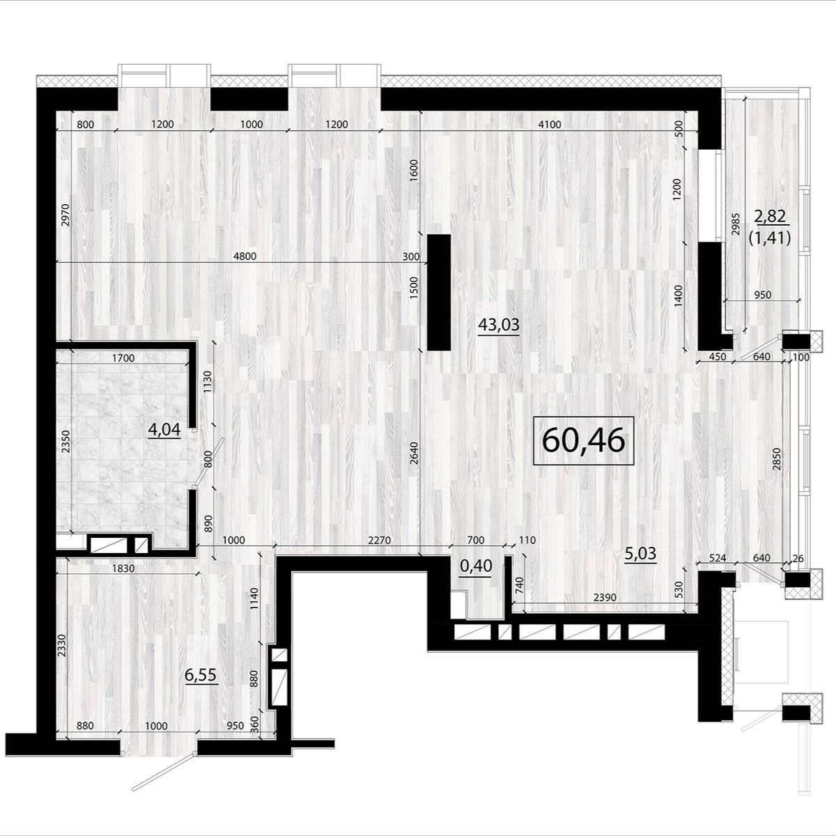 3-комнатная, 60.46 м², № 69 в Panorama (Панорама)