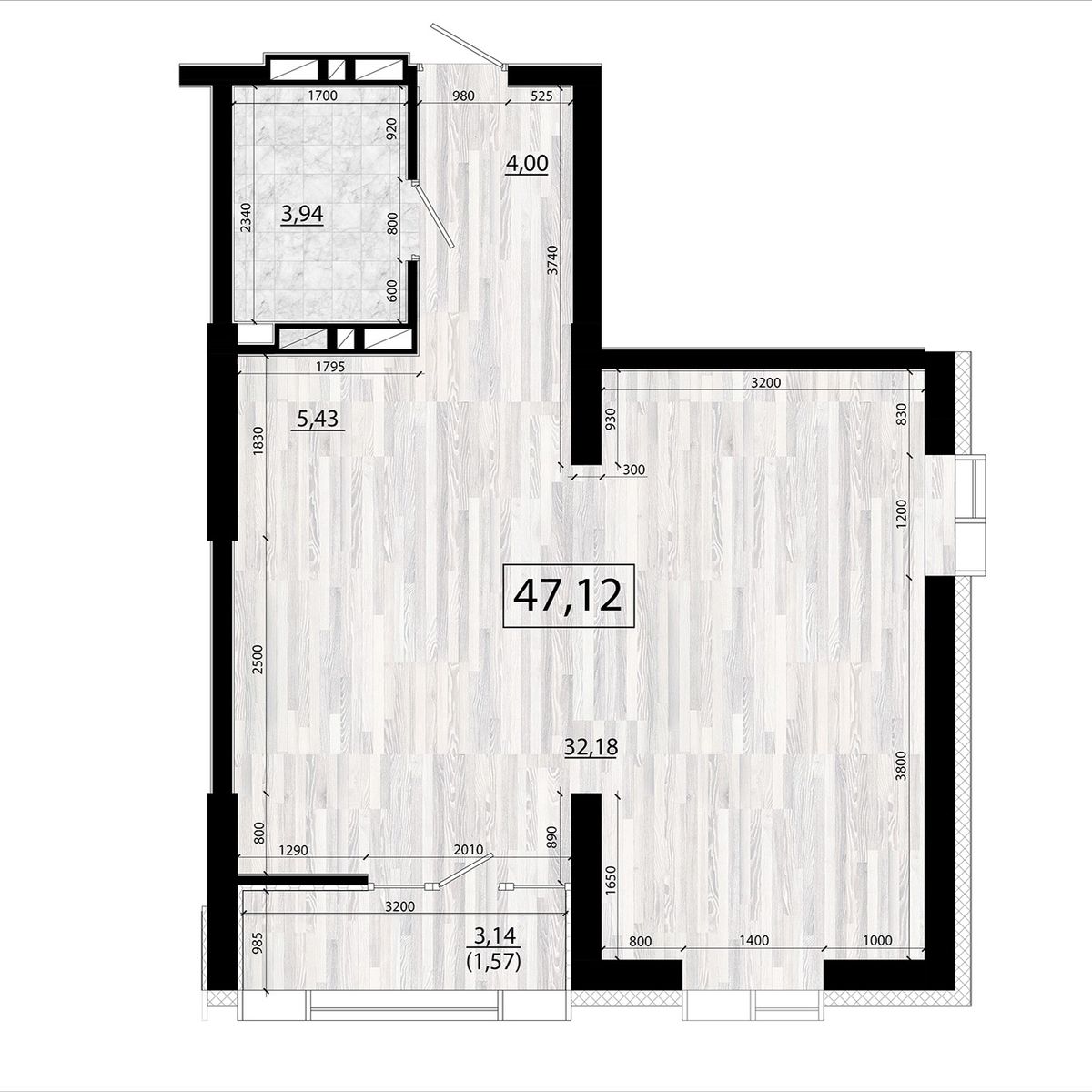 3-комнатная, 47.12 м², № 193 в Panorama (Панорама)