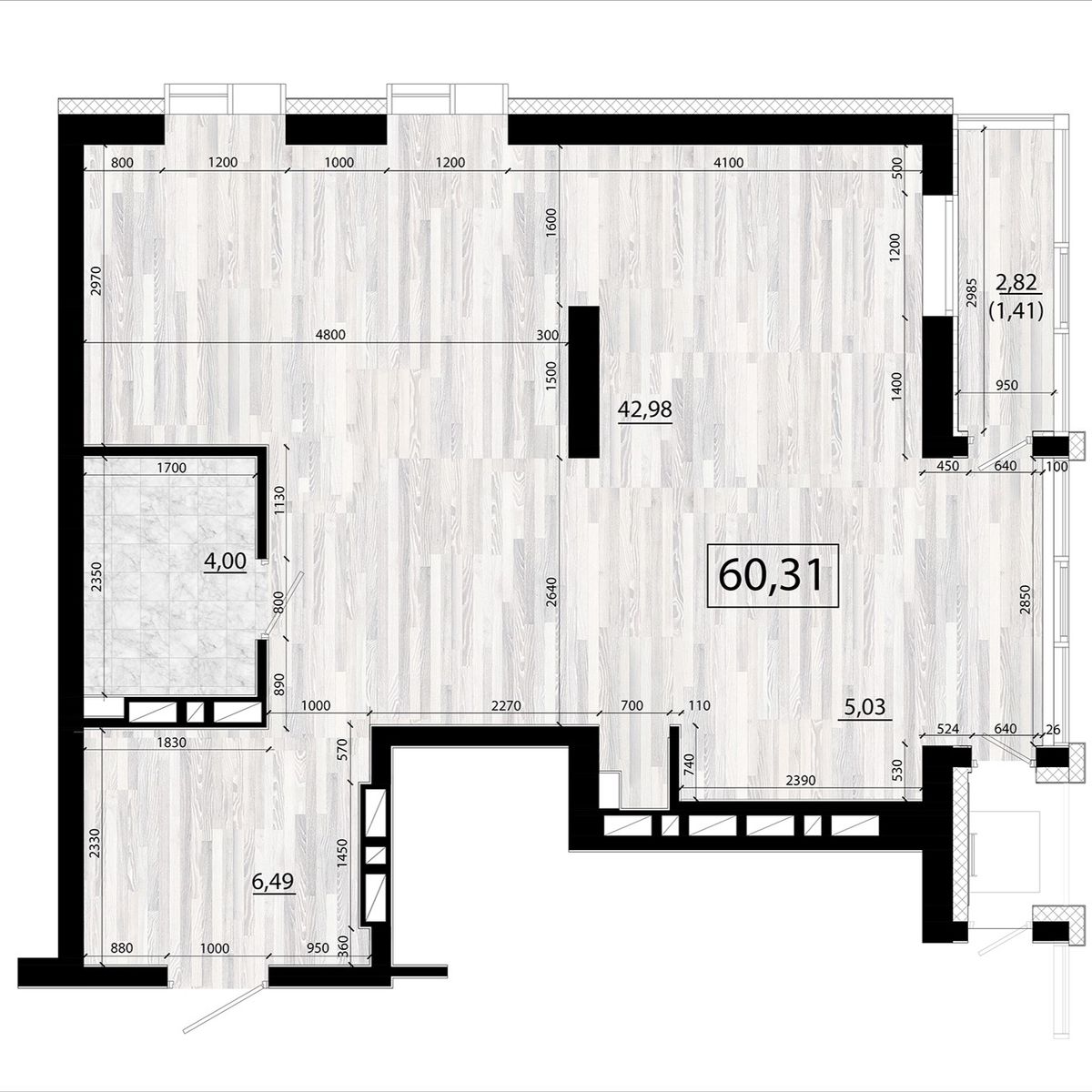 3-комнатная, 60.31 м², № 123 в Panorama (Панорама)