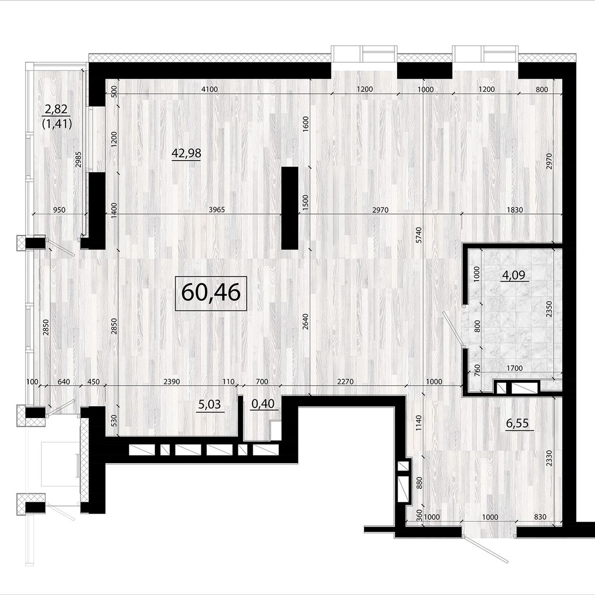 3-комнатная, 60.46 м², № 43 в Panorama (Панорама)