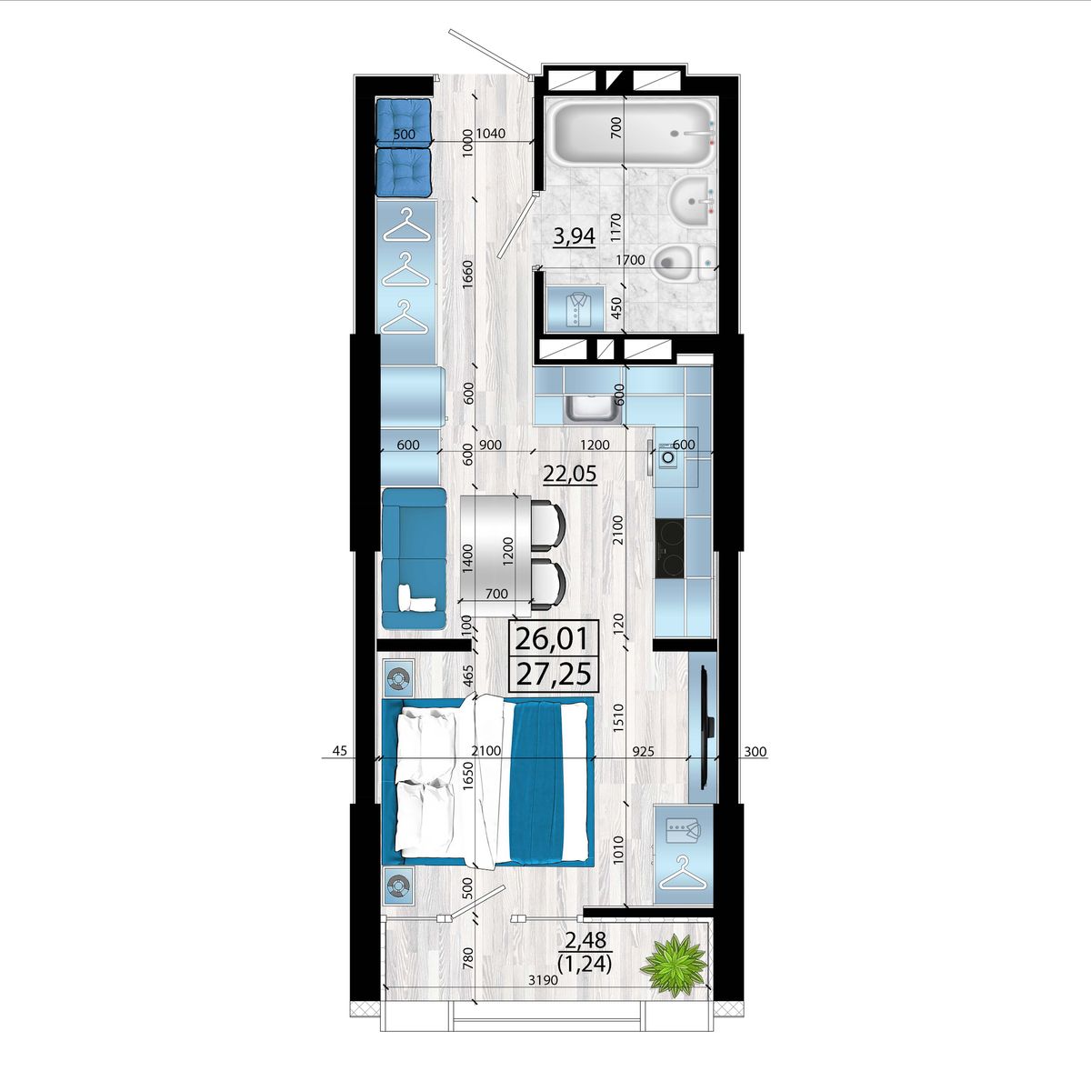 Студия, 27.25 м², № 146 в Panorama (Панорама)