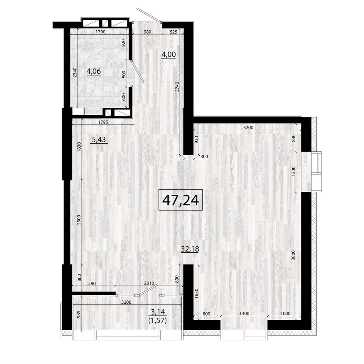 3-комнатная, 47.24 м², № 76 в Panorama (Панорама)