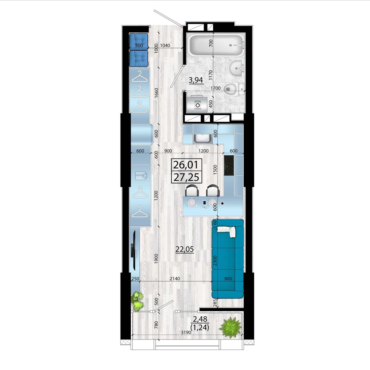 Студия, 27.25 м², № 146 в Panorama (Панорама)