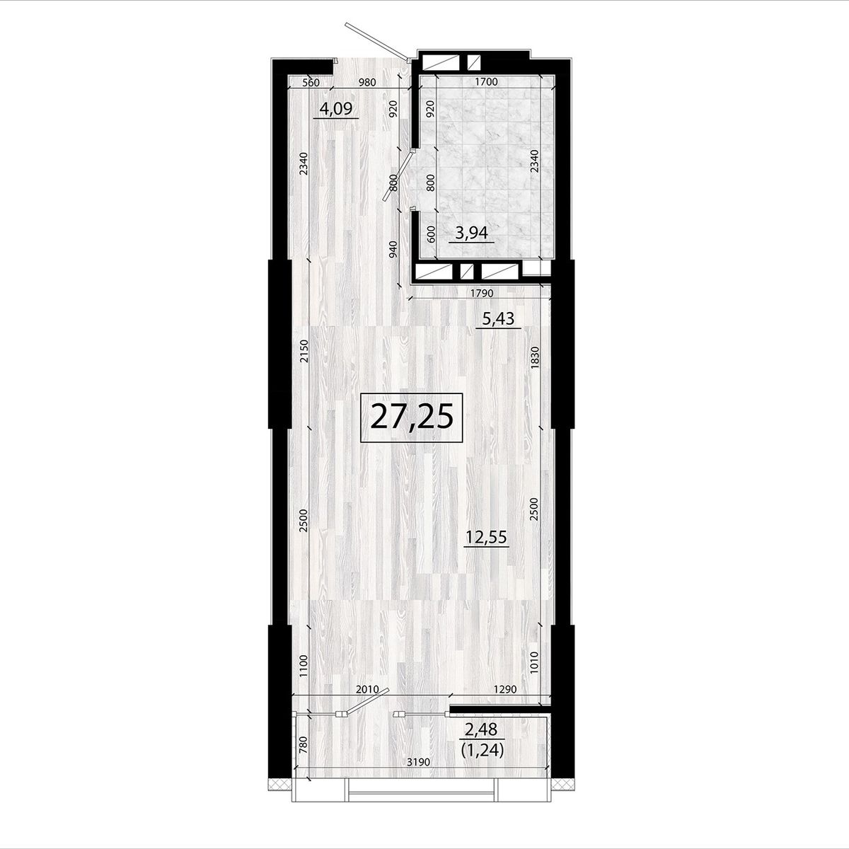 Студия, 27.25 м², № 183 в Panorama (Панорама)