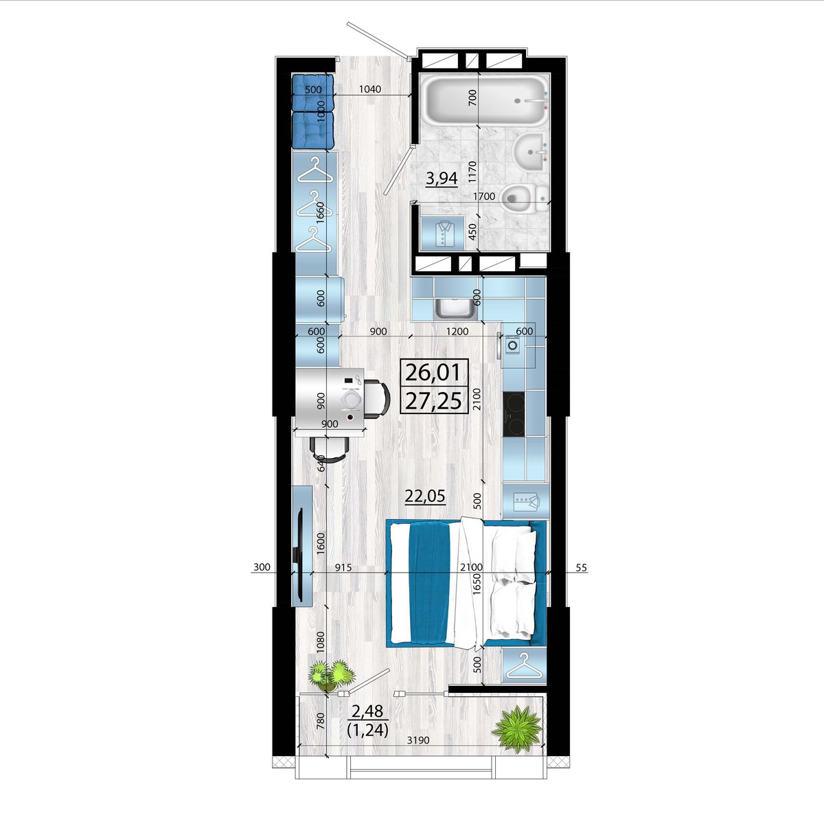 Студия, 27.25 м², № 146 в Panorama (Панорама)