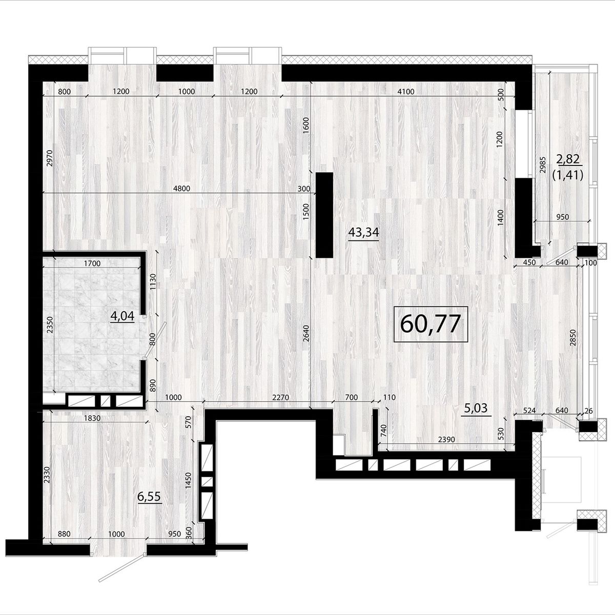 3-комнатная, 60.77 м², № 25 в Panorama (Панорама)